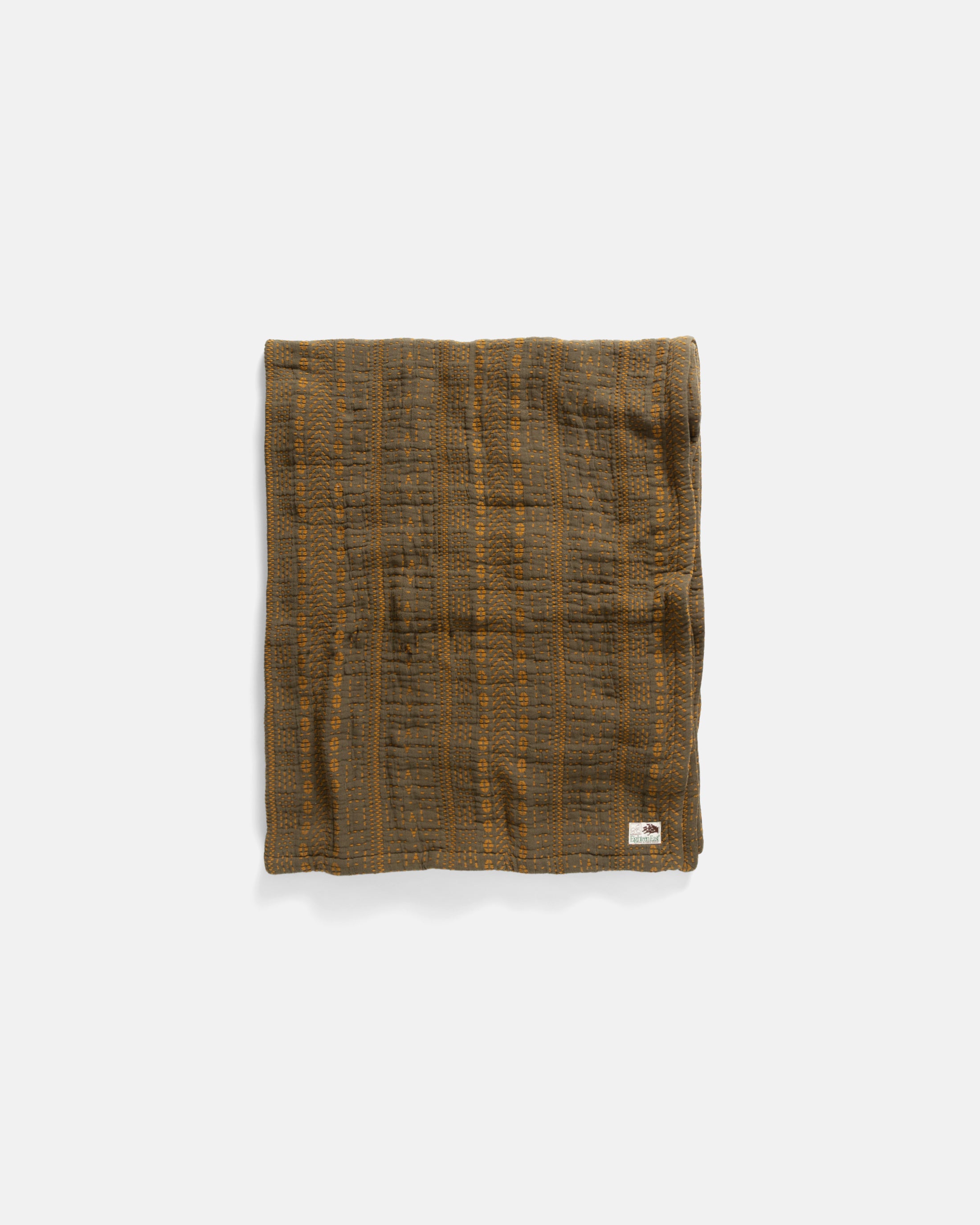 HAND-QUILTED THROW BLANKET - WILLOW GREEN / BRONZE COTTON KHADI