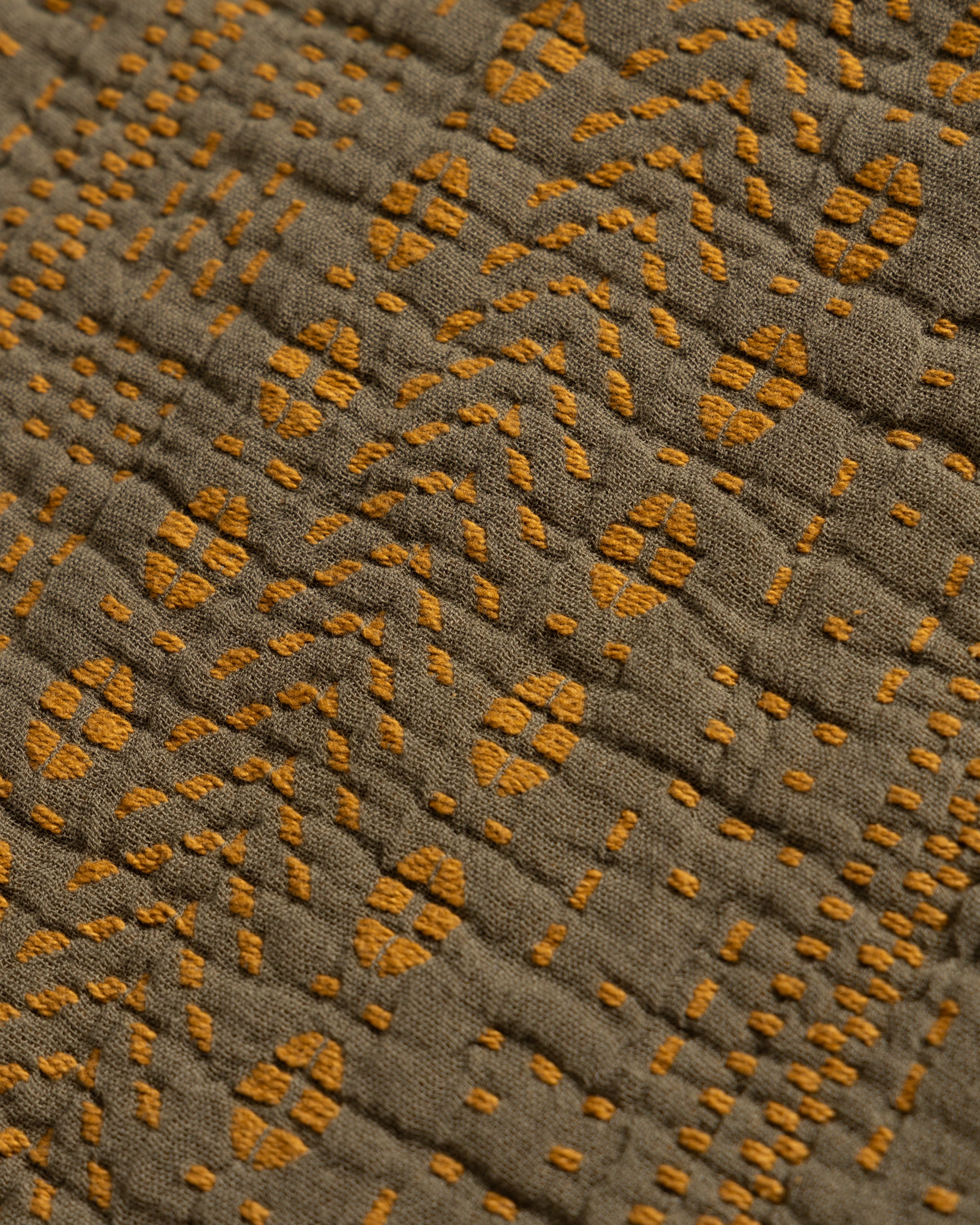 HAND-QUILTED THROW BLANKET - WILLOW GREEN / BRONZE COTTON KHADI