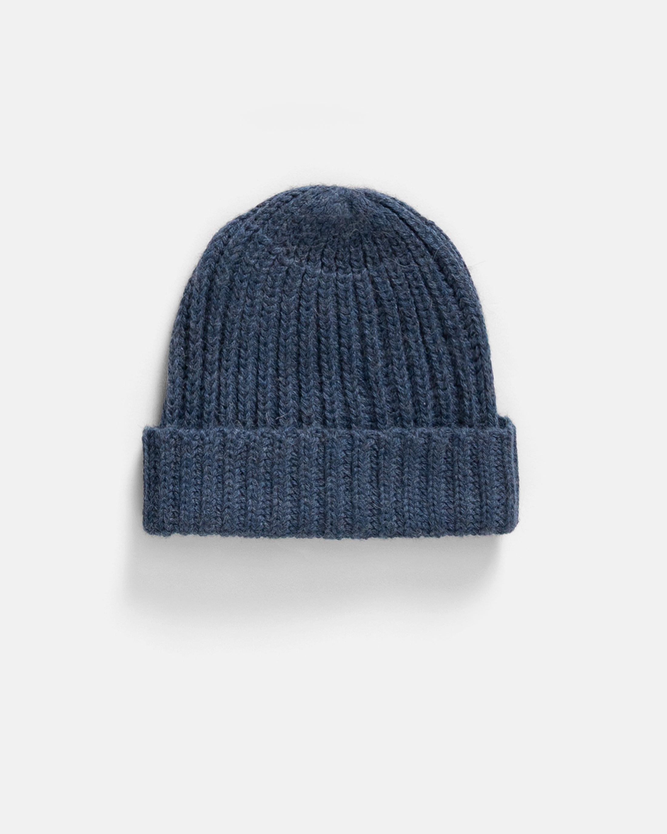 ENGLISH RIB CUFFED BEANIE - INDIGO MELANGE HANDLOOM BABY ALPACA