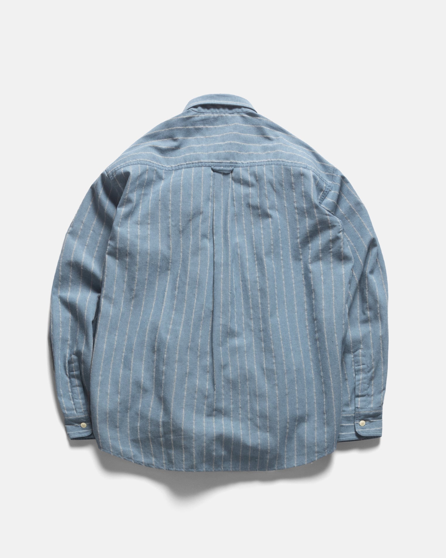 WOLF BUTTON-DOWN SHIRT - CLEARWEATHER BLUE / WHITE / TAN TWISTED STRIPE SUMMER COTTON / LINEN OXFORD