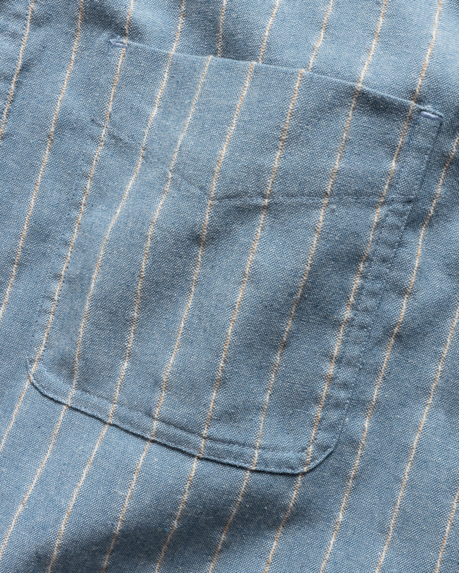 WOLF BUTTON-DOWN SHIRT - CLEARWEATHER BLUE / WHITE / TAN TWISTED STRIPE SUMMER COTTON / LINEN OXFORD