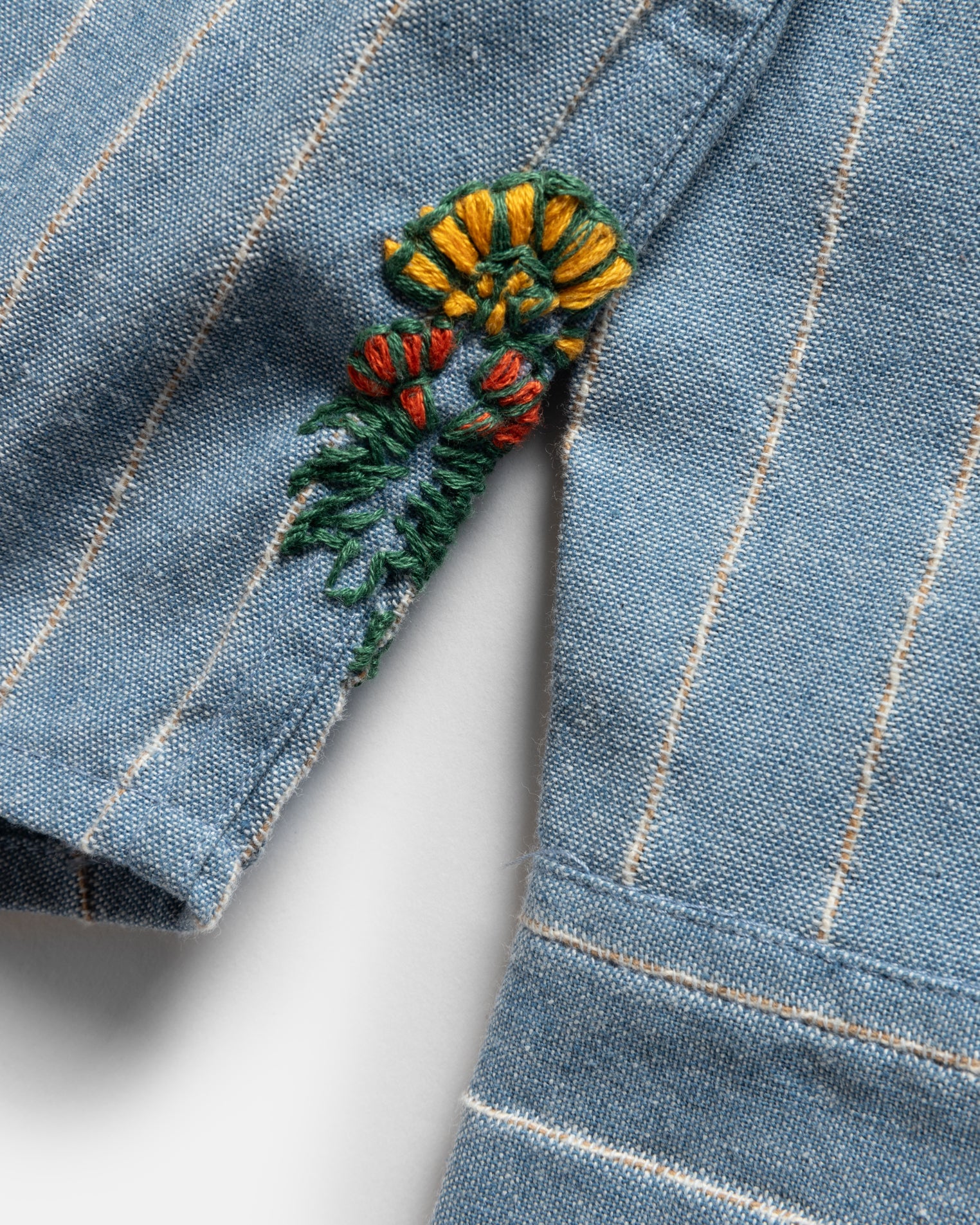 WOLF BUTTON-DOWN SHIRT - CLEARWEATHER BLUE / WHITE / TAN TWISTED STRIPE SUMMER COTTON / LINEN OXFORD