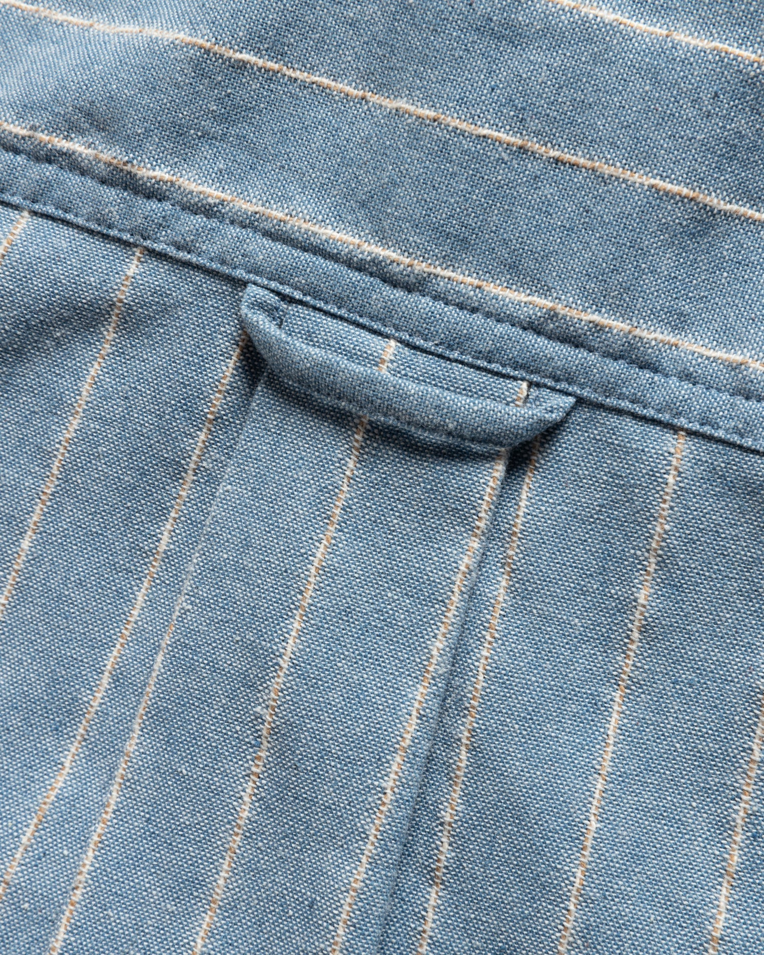 WOLF BUTTON-DOWN SHIRT - CLEARWEATHER BLUE / WHITE / TAN TWISTED STRIPE SUMMER COTTON / LINEN OXFORD