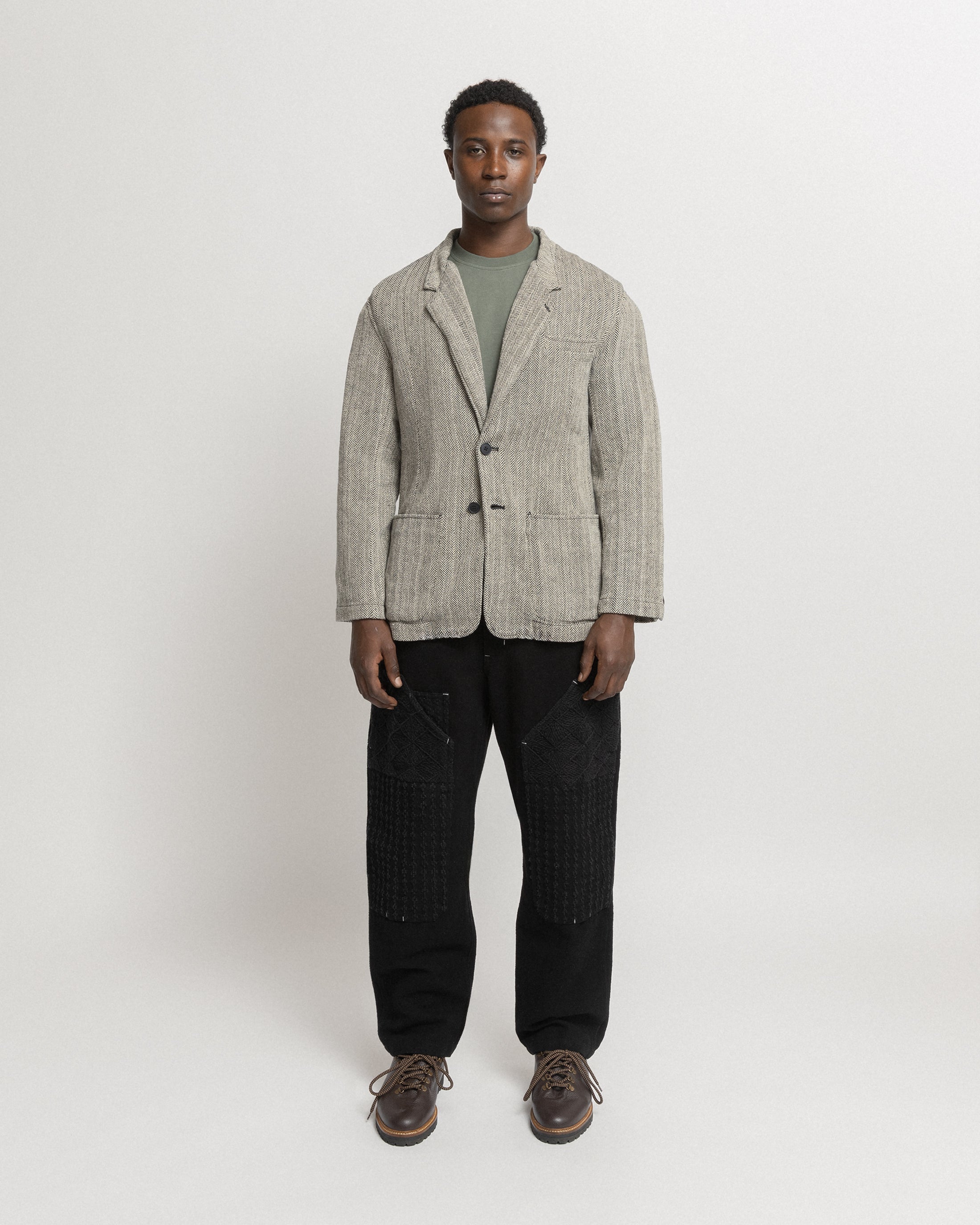 BRERA SINGLE BREASTED BLAZER - BLACK / ECRU HANDWOVEN COTTON HERRINGBONE