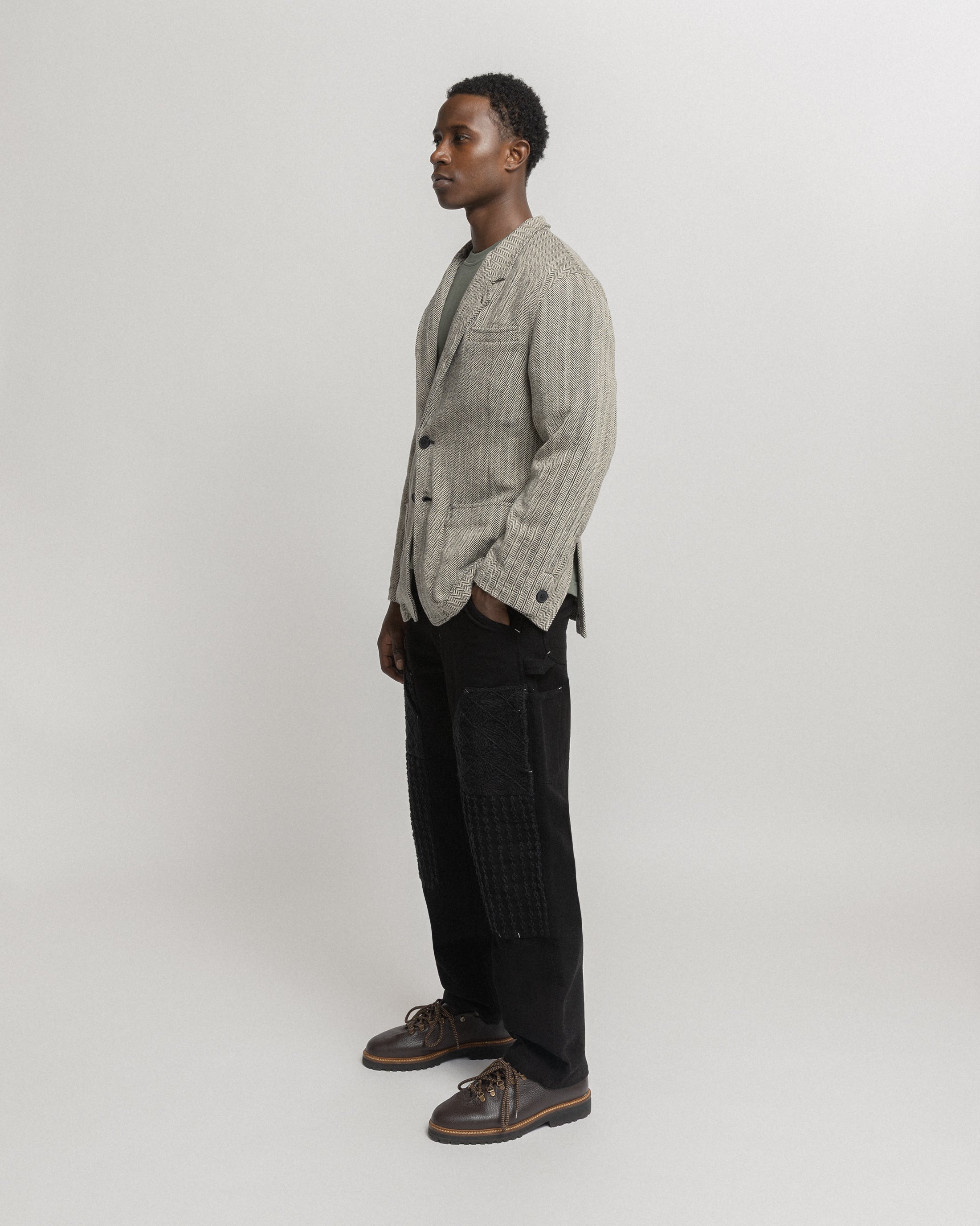 BRERA SINGLE BREASTED BLAZER - BLACK / ECRU HANDWOVEN COTTON HERRINGBONE