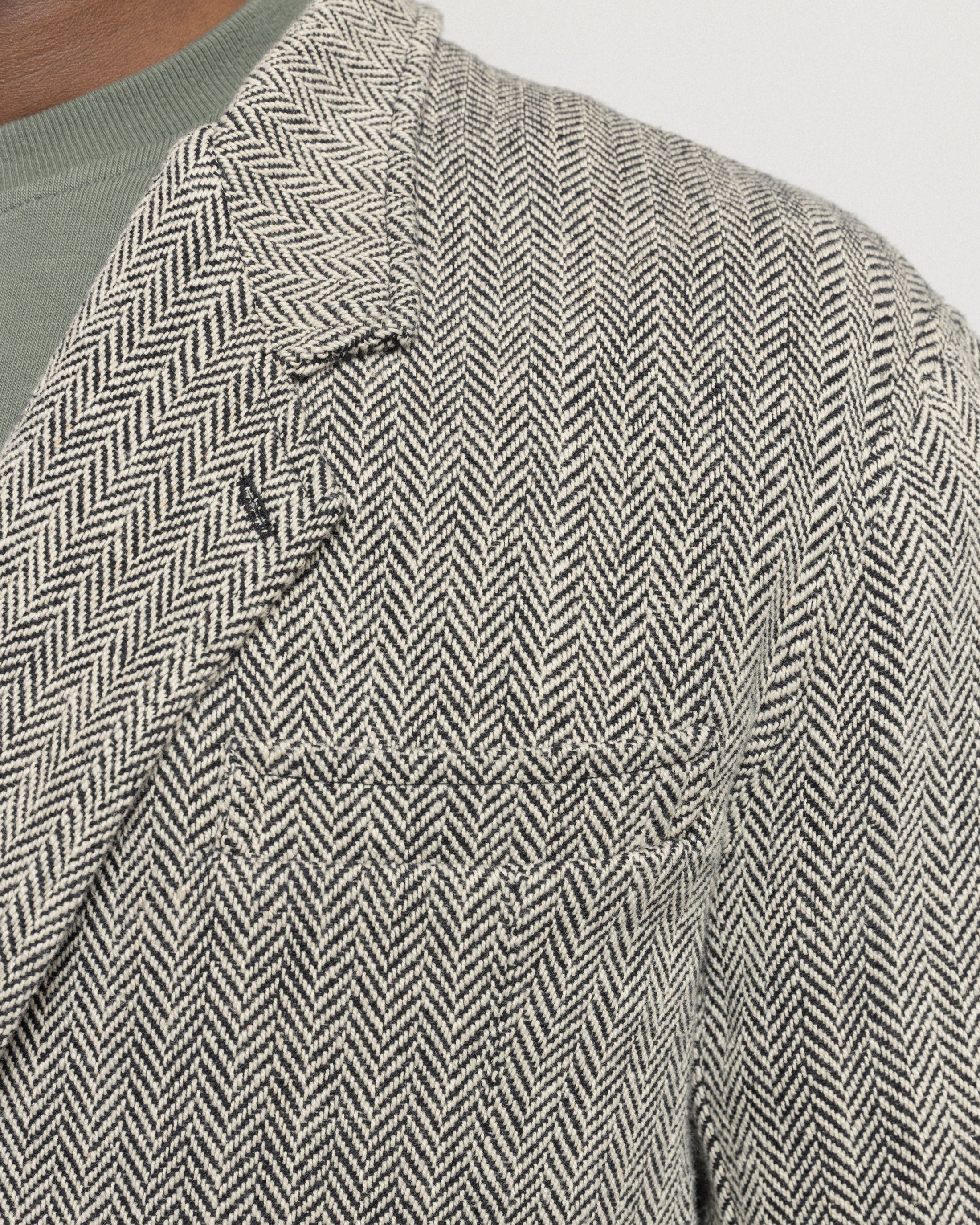 BRERA SINGLE BREASTED BLAZER - BLACK / ECRU HANDWOVEN COTTON HERRINGBONE