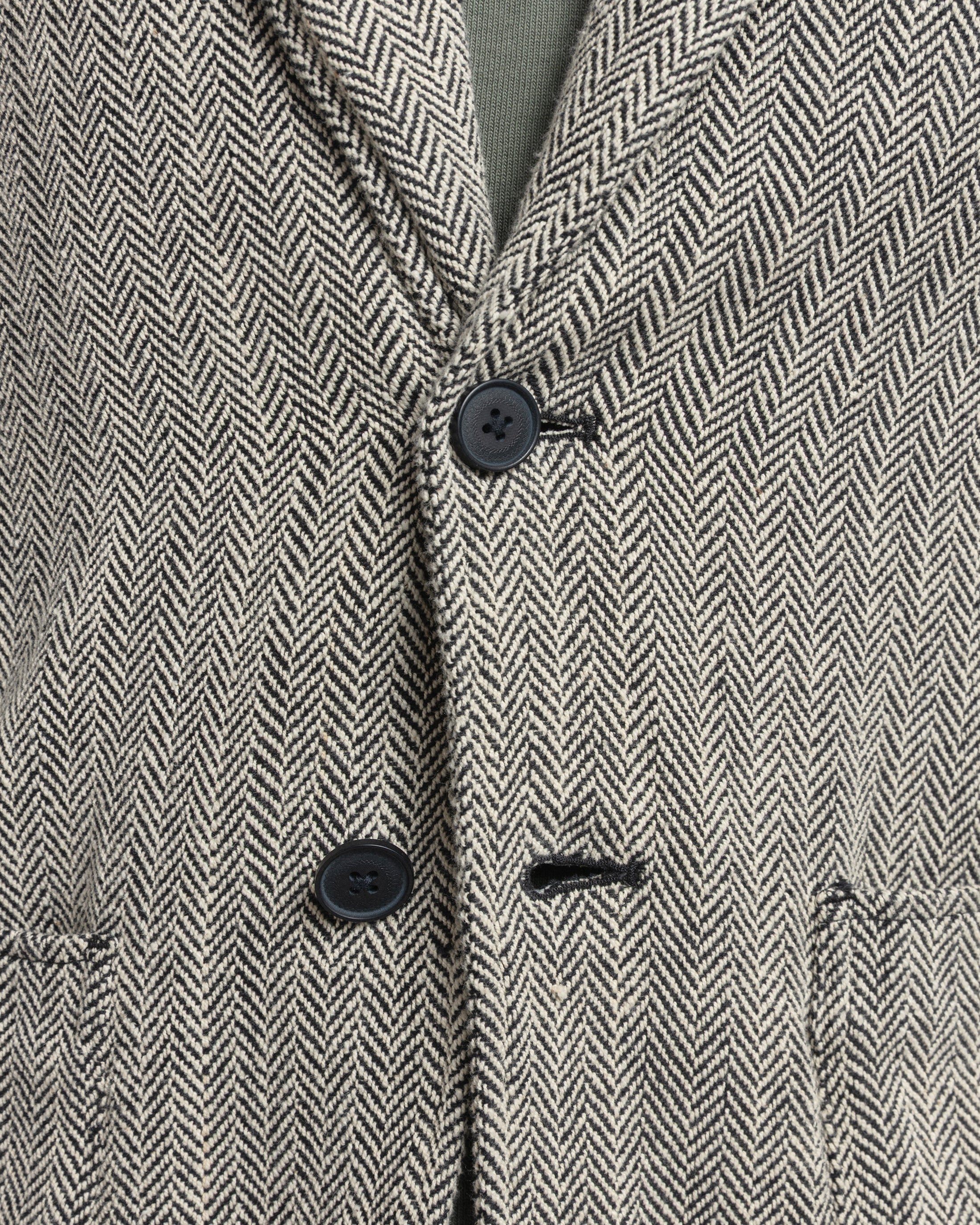 BRERA SINGLE BREASTED BLAZER - BLACK / ECRU HANDWOVEN COTTON HERRINGBONE
