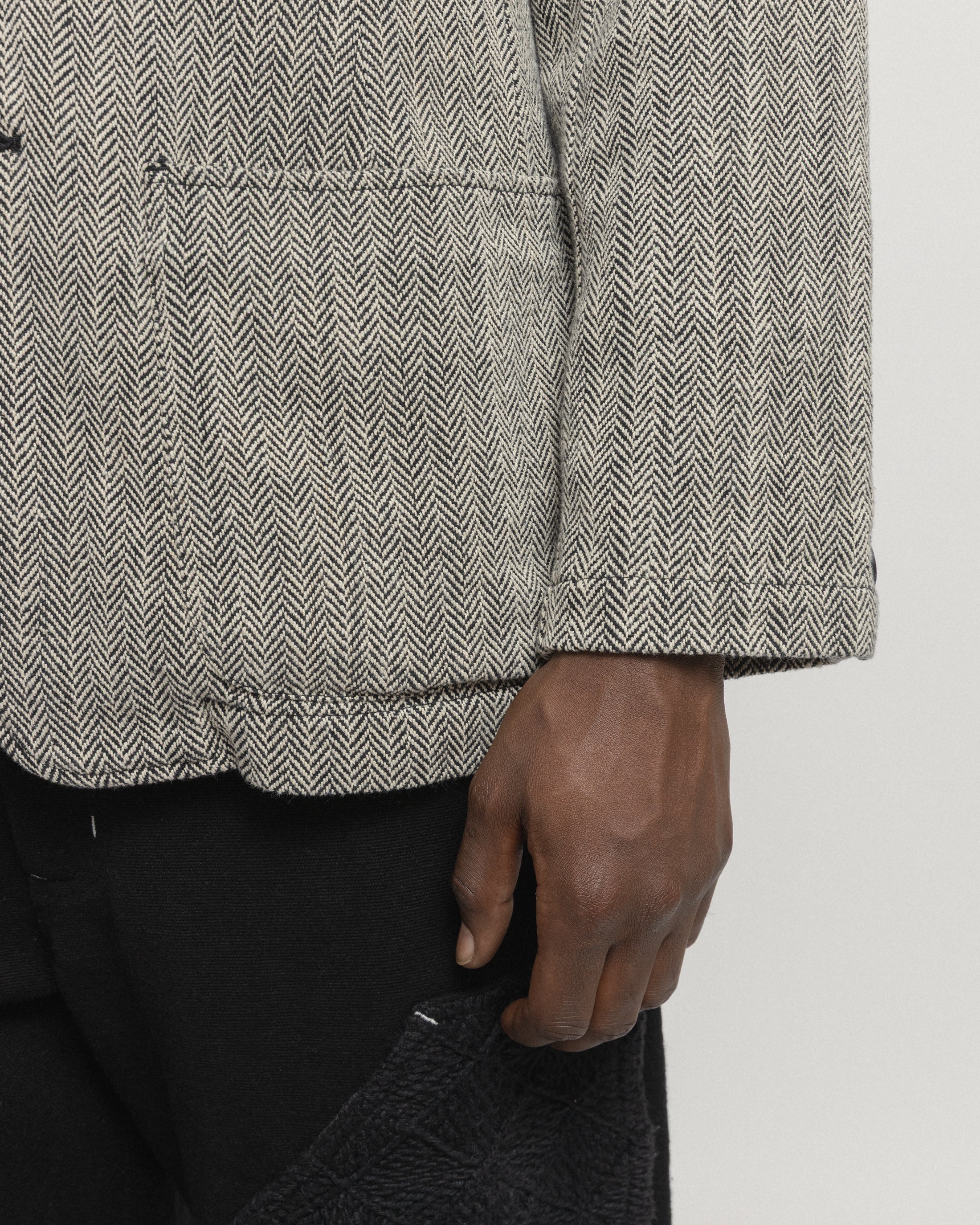BRERA SINGLE BREASTED BLAZER - BLACK / ECRU HANDWOVEN COTTON HERRINGBONE