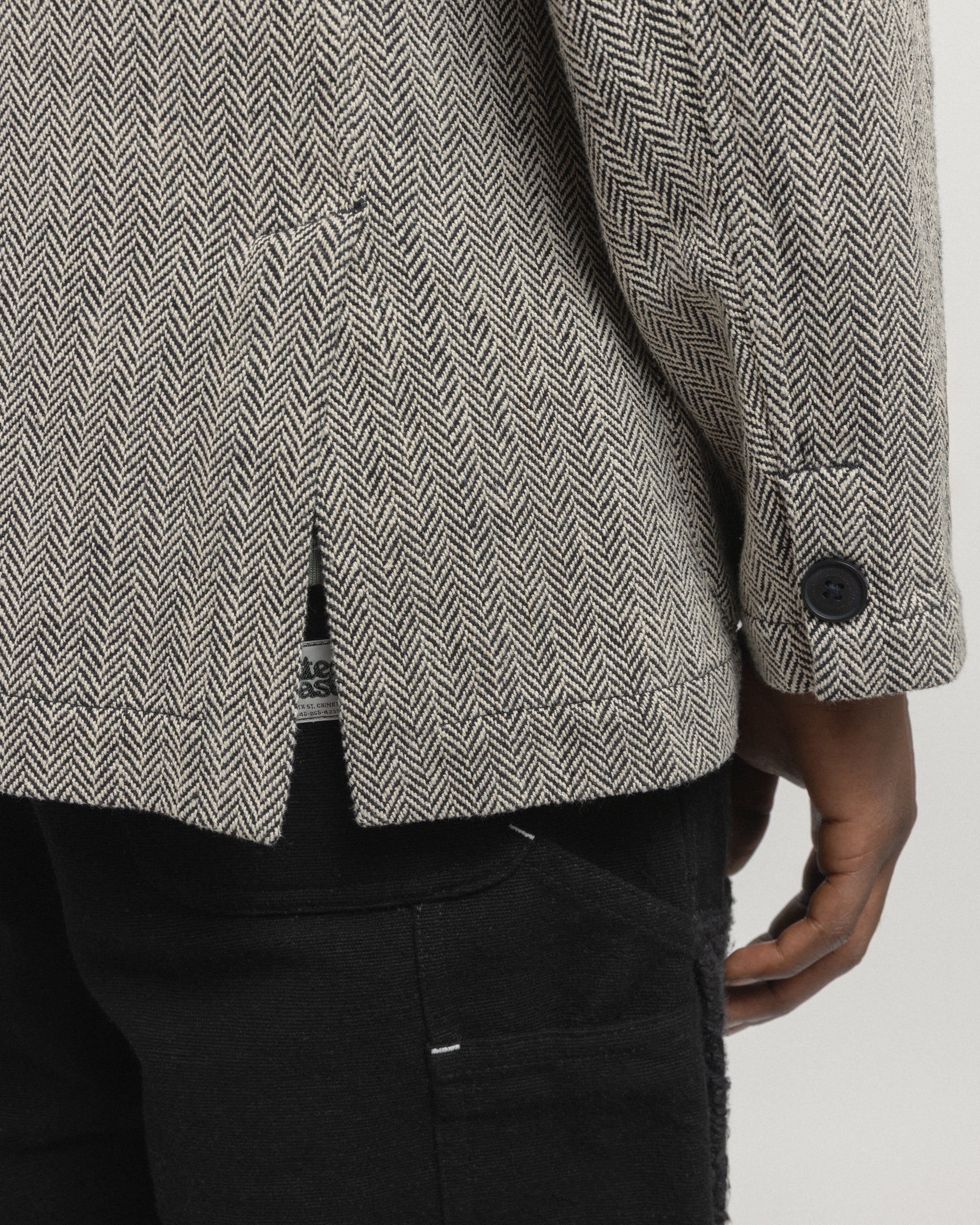 BRERA SINGLE BREASTED BLAZER - BLACK / ECRU HANDWOVEN COTTON HERRINGBONE