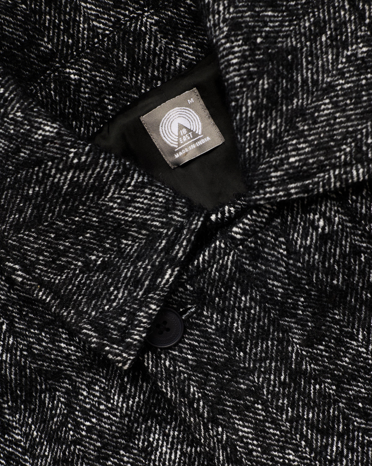 BELTED BRIDGE COAT - BLACK / WHITE BLENDED WOOL AND ALPACA HAIRY HERRINGBONE TWEED