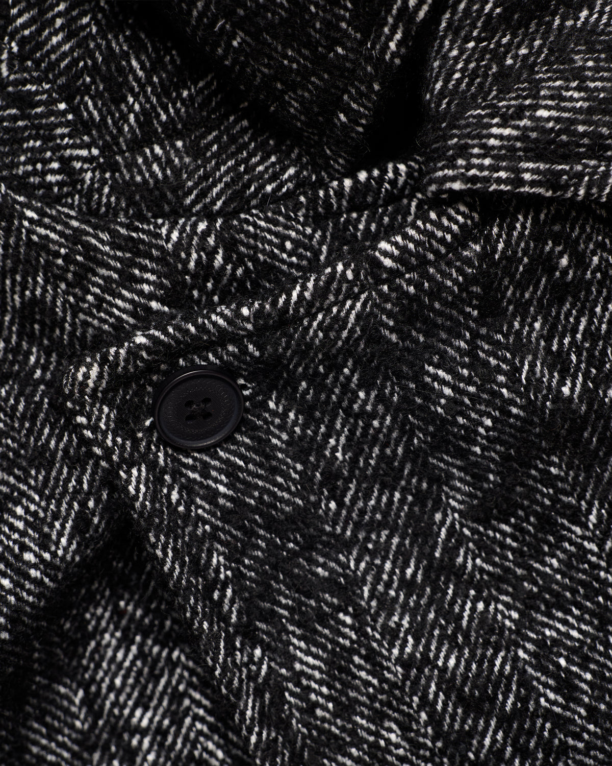 BELTED BRIDGE COAT - BLACK / WHITE BLENDED WOOL AND ALPACA HAIRY HERRINGBONE TWEED