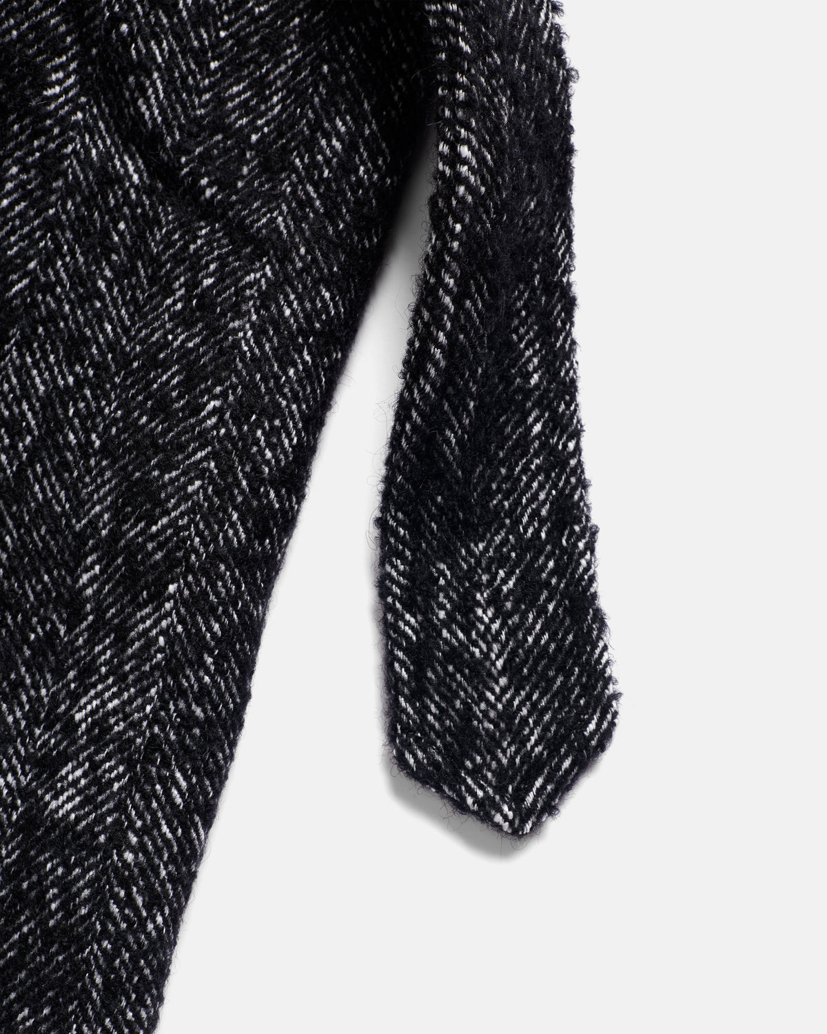 BELTED BRIDGE COAT - BLACK / WHITE BLENDED WOOL AND ALPACA HAIRY HERRINGBONE TWEED