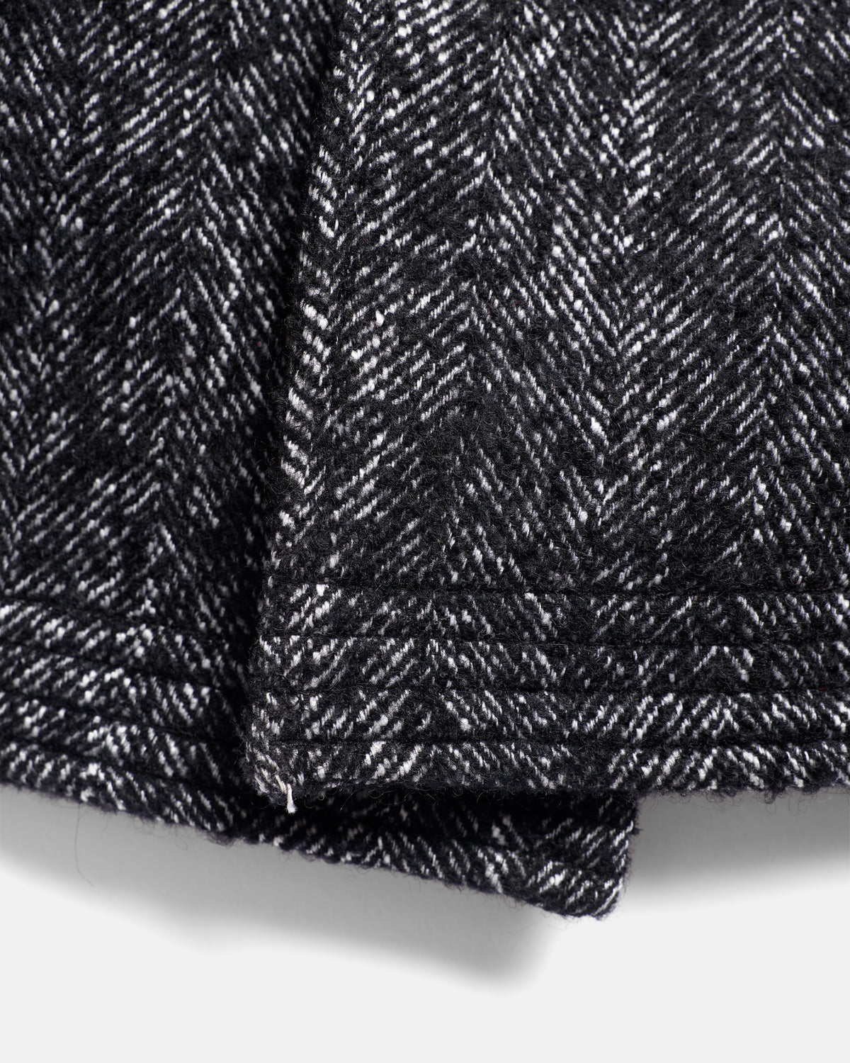 BELTED BRIDGE COAT - BLACK / WHITE BLENDED WOOL AND ALPACA HAIRY HERRINGBONE TWEED
