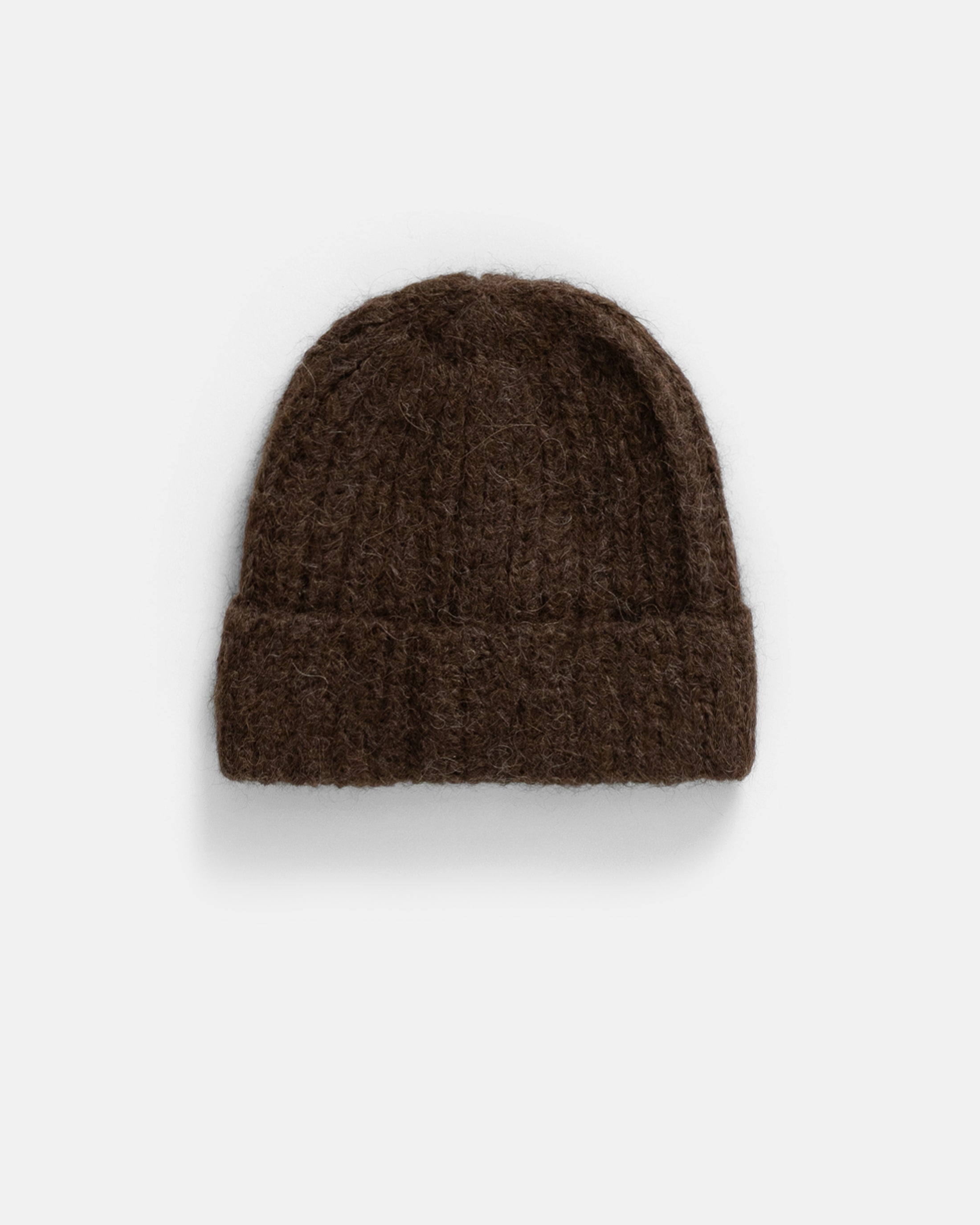 ENGLISH RIB CUFFED BEANIE - CIOCCOLATO BROWN MELANGE HANDLOOM BRUSHED BABY ALPACA