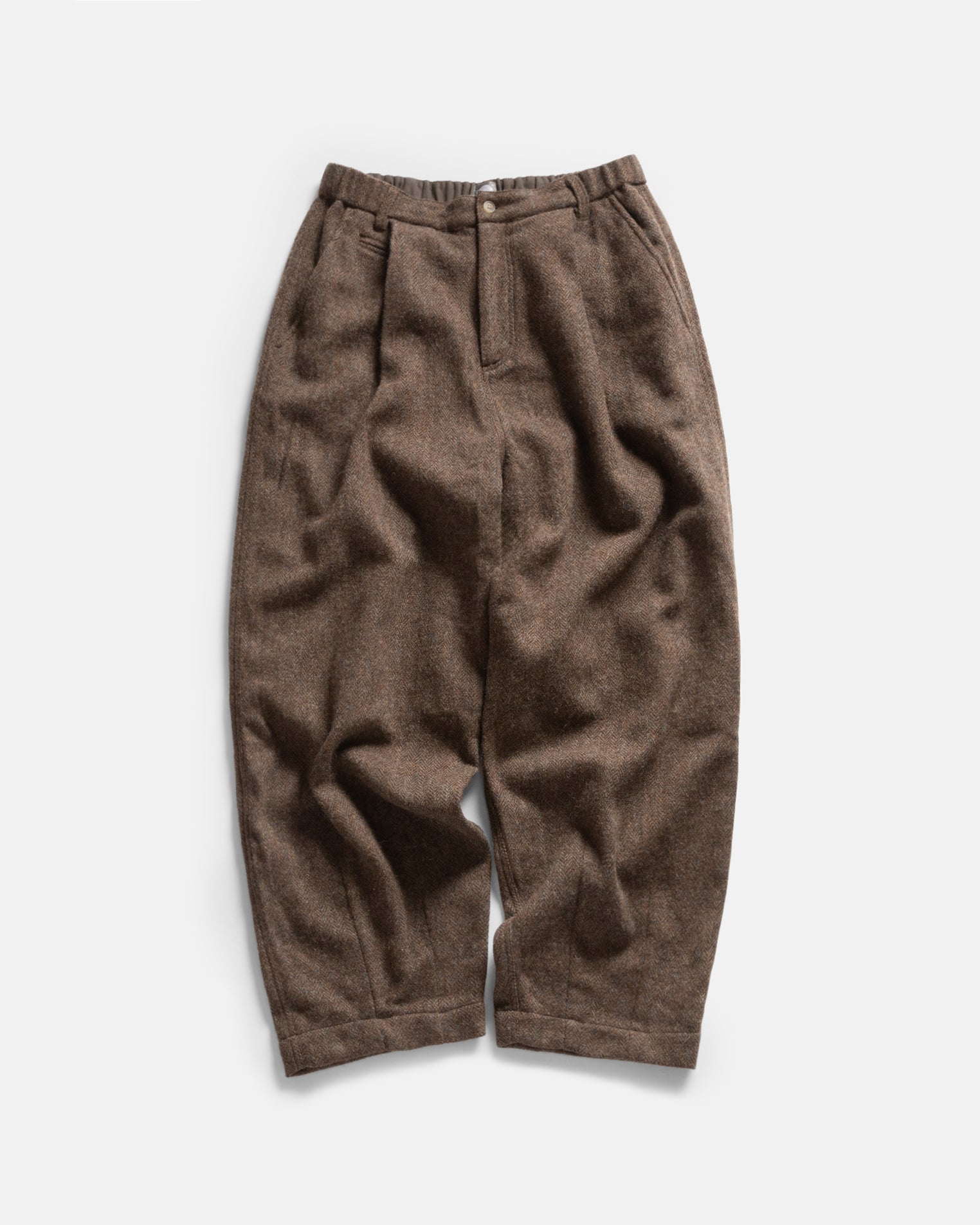 KELL PLEATED BIG PANT - TAUPE SHADOW / SLIGHT SLATE HERRINGBONE WOOLEN TWEED