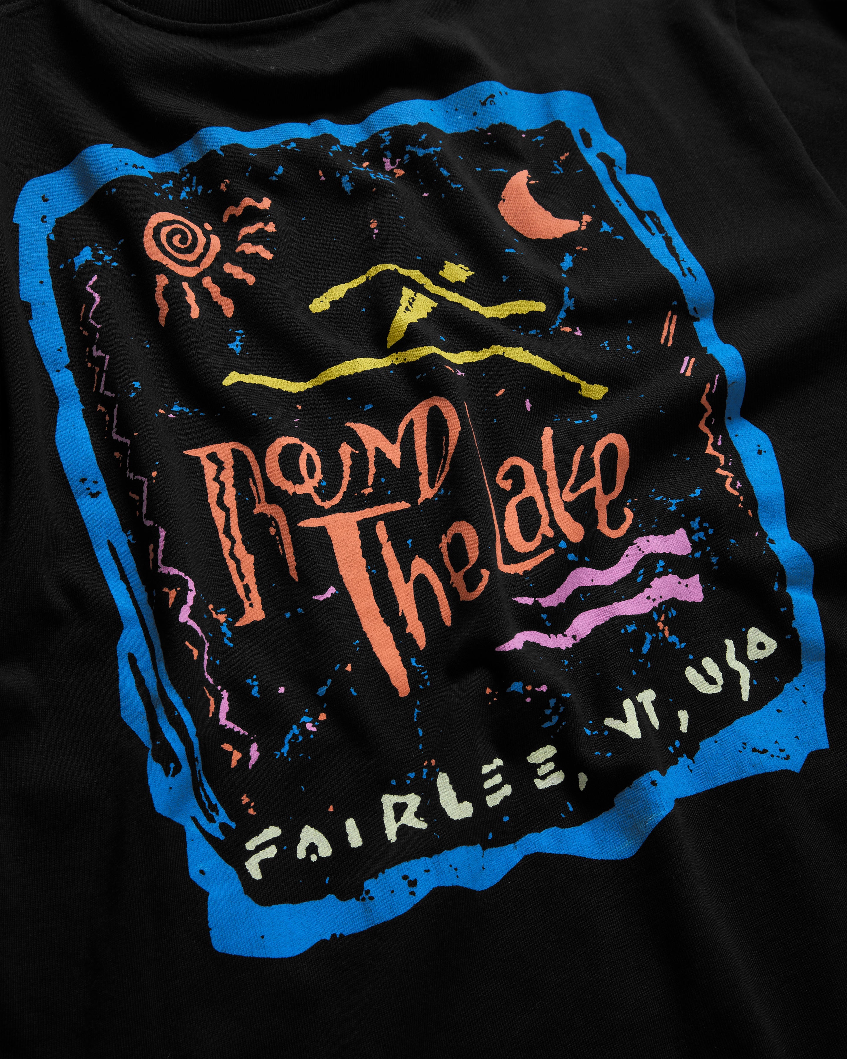 "ROUND THE LAKE" ALY TEE - BLACK 7.75 oz. ALL SEASON COTTON JERSEY