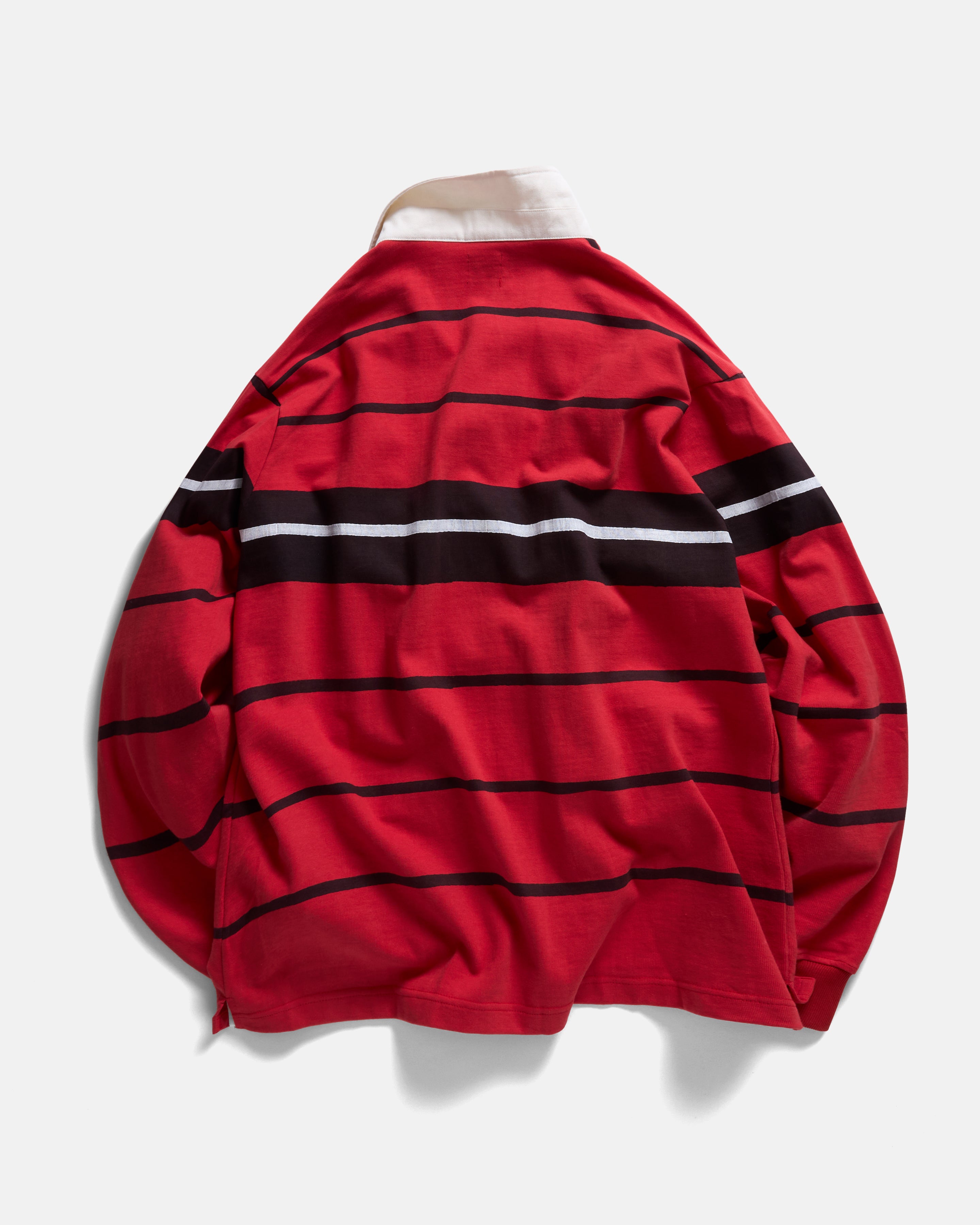 FISKE L/S RUGBY - DAN & WHIT'S RED / MIDNIGHT NAVY / WHITE BLOCK-PRINTED HEAVYWEIGHT COTTON JERSEY