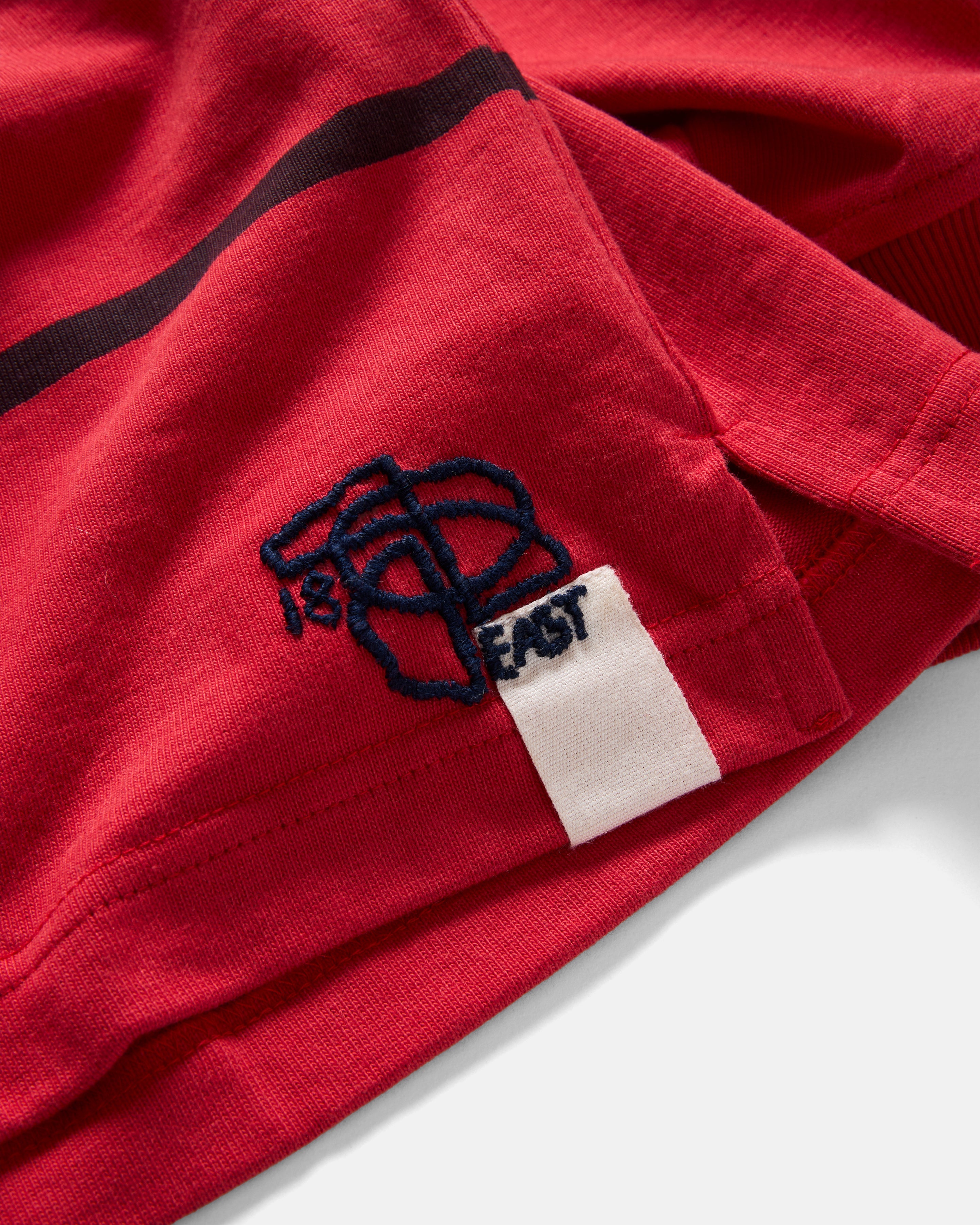 FISKE L/S RUGBY - DAN & WHIT'S RED / MIDNIGHT NAVY / WHITE BLOCK-PRINTED HEAVYWEIGHT COTTON JERSEY