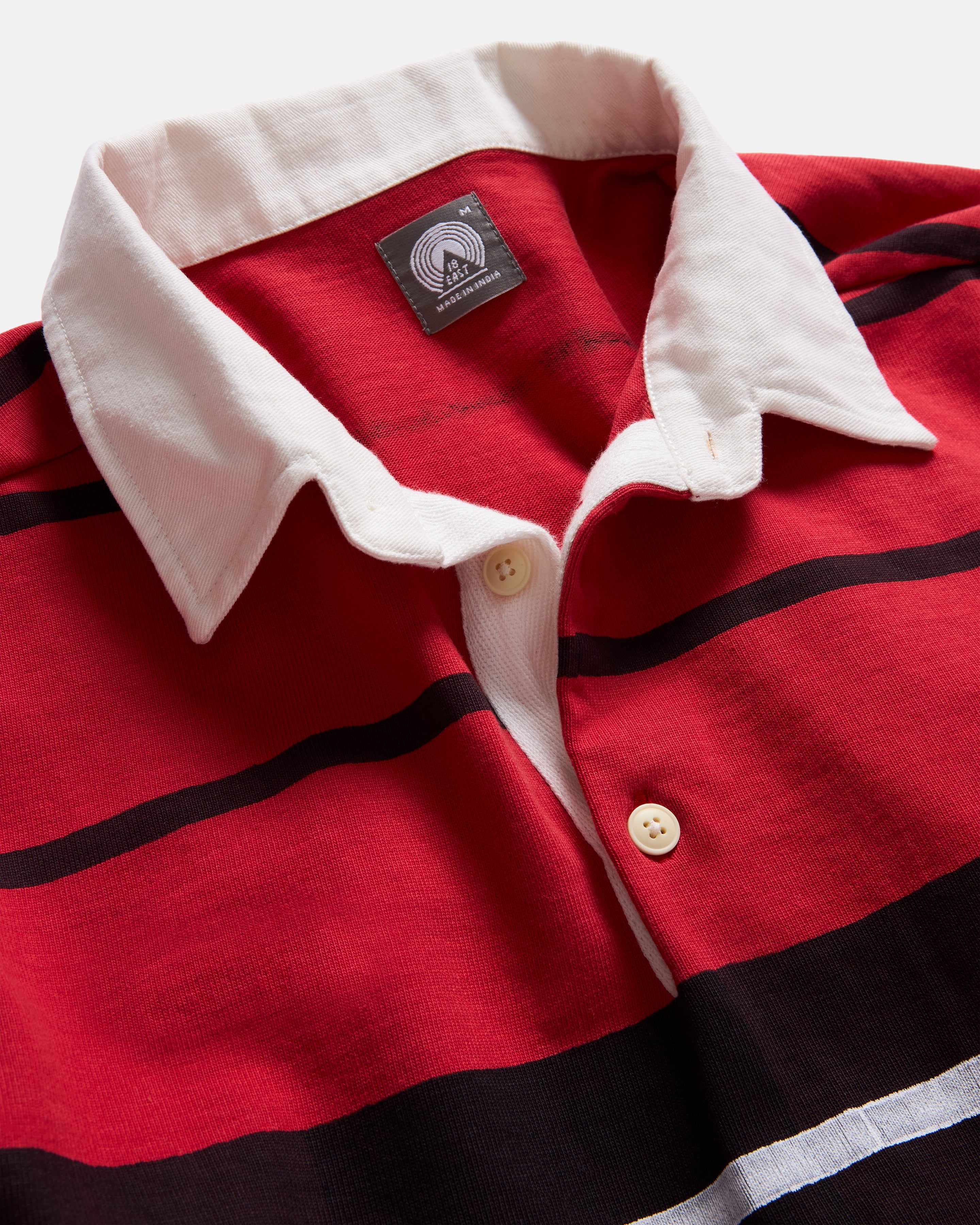 FISKE L/S RUGBY - DAN & WHIT'S RED / MIDNIGHT NAVY / WHITE BLOCK-PRINTED HEAVYWEIGHT COTTON JERSEY