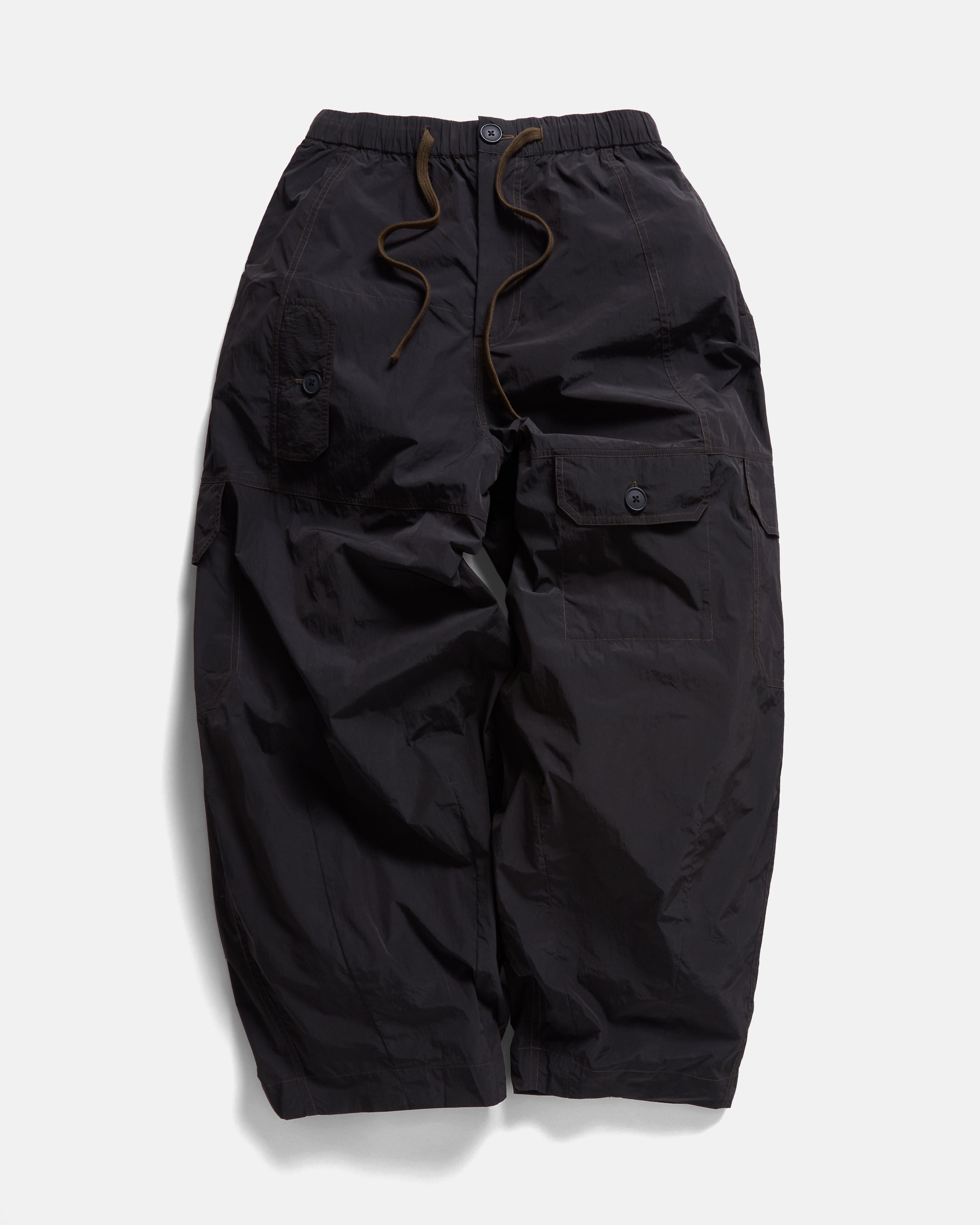 KADEN BALLOON PANT - BLACK BRUSHED NYLON WITH SHROOM STITCHING