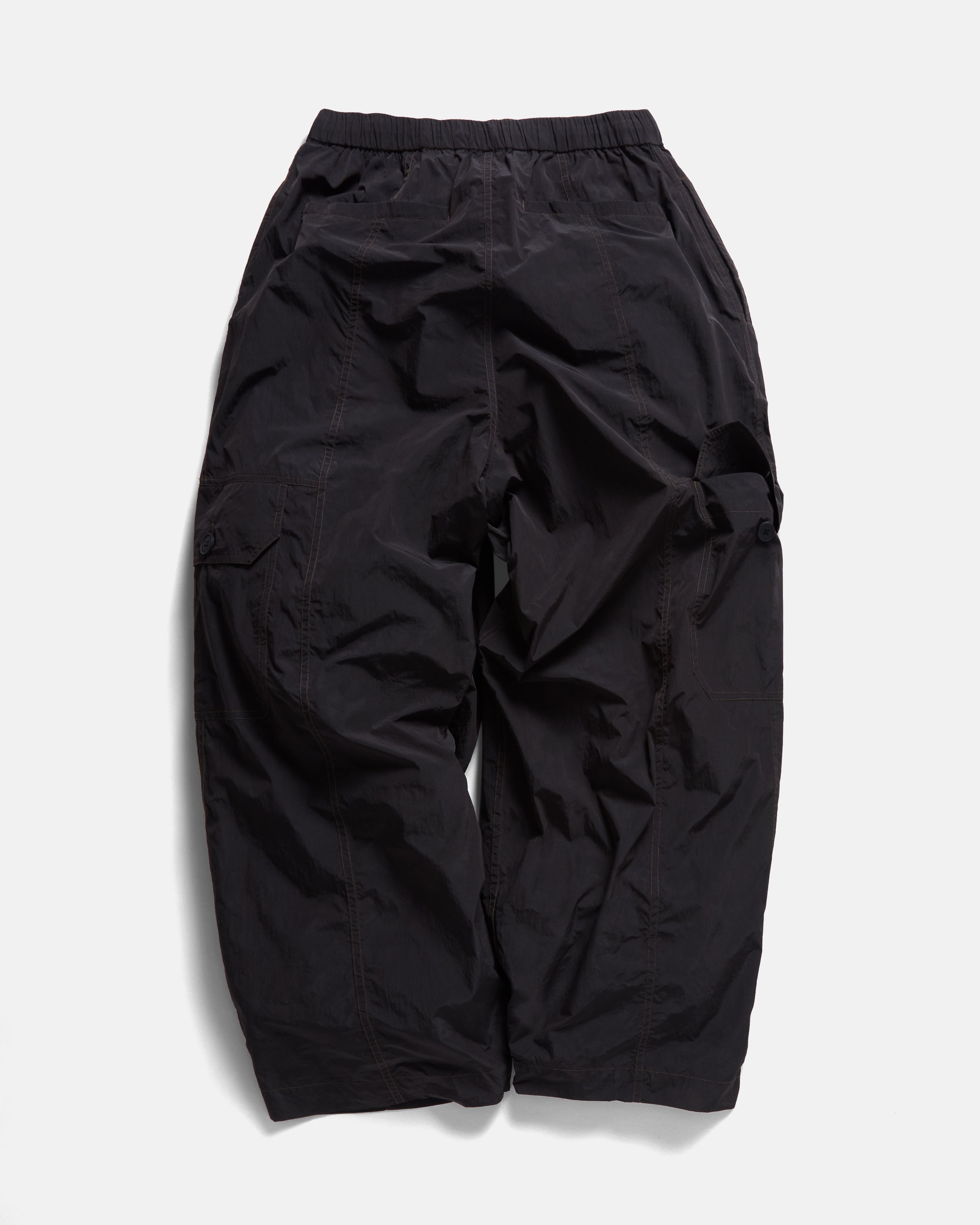 KADEN BALLOON PANT - BLACK BRUSHED NYLON WITH SHROOM STITCHING