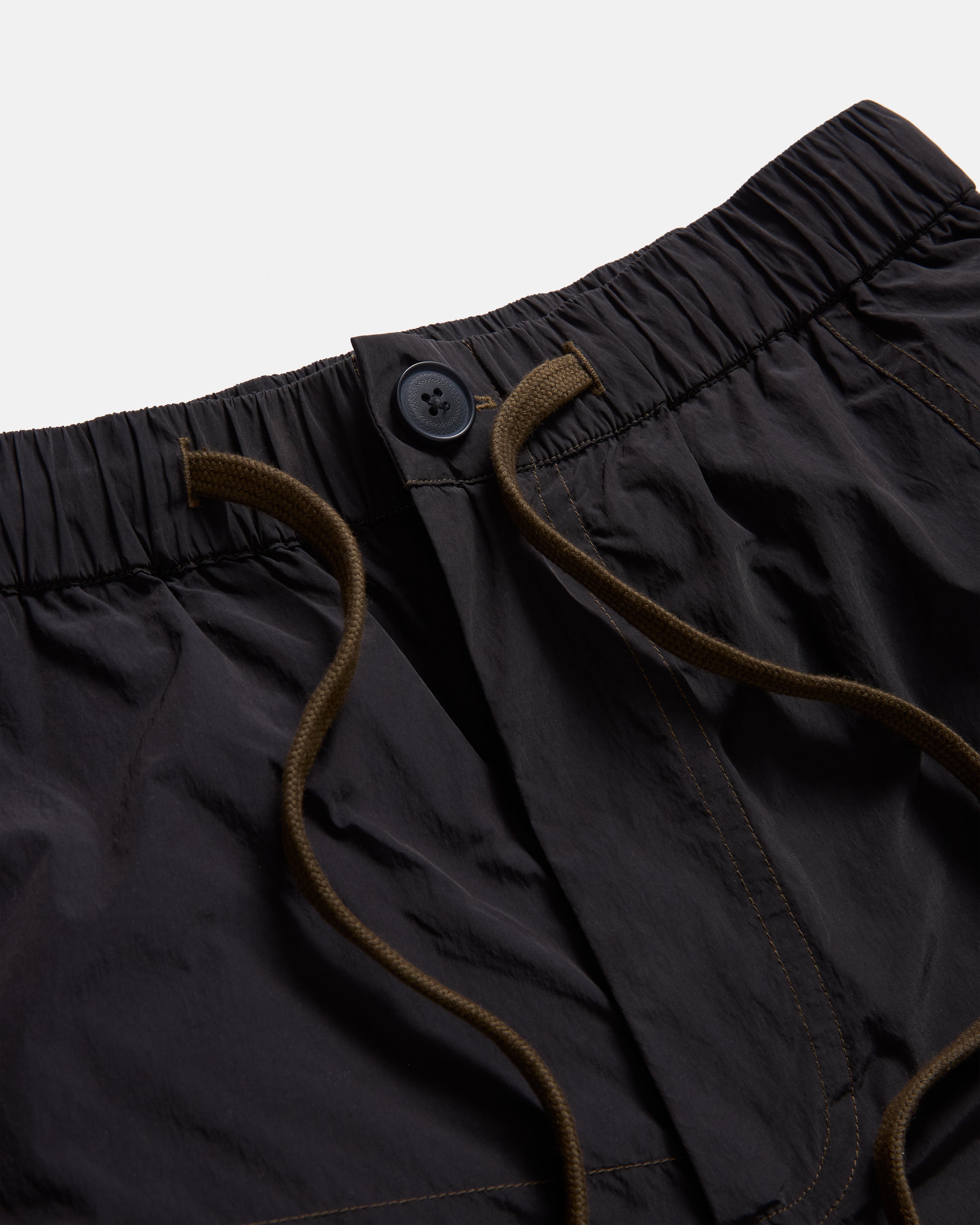 KADEN BALLOON PANT - BLACK BRUSHED NYLON WITH SHROOM STITCHING