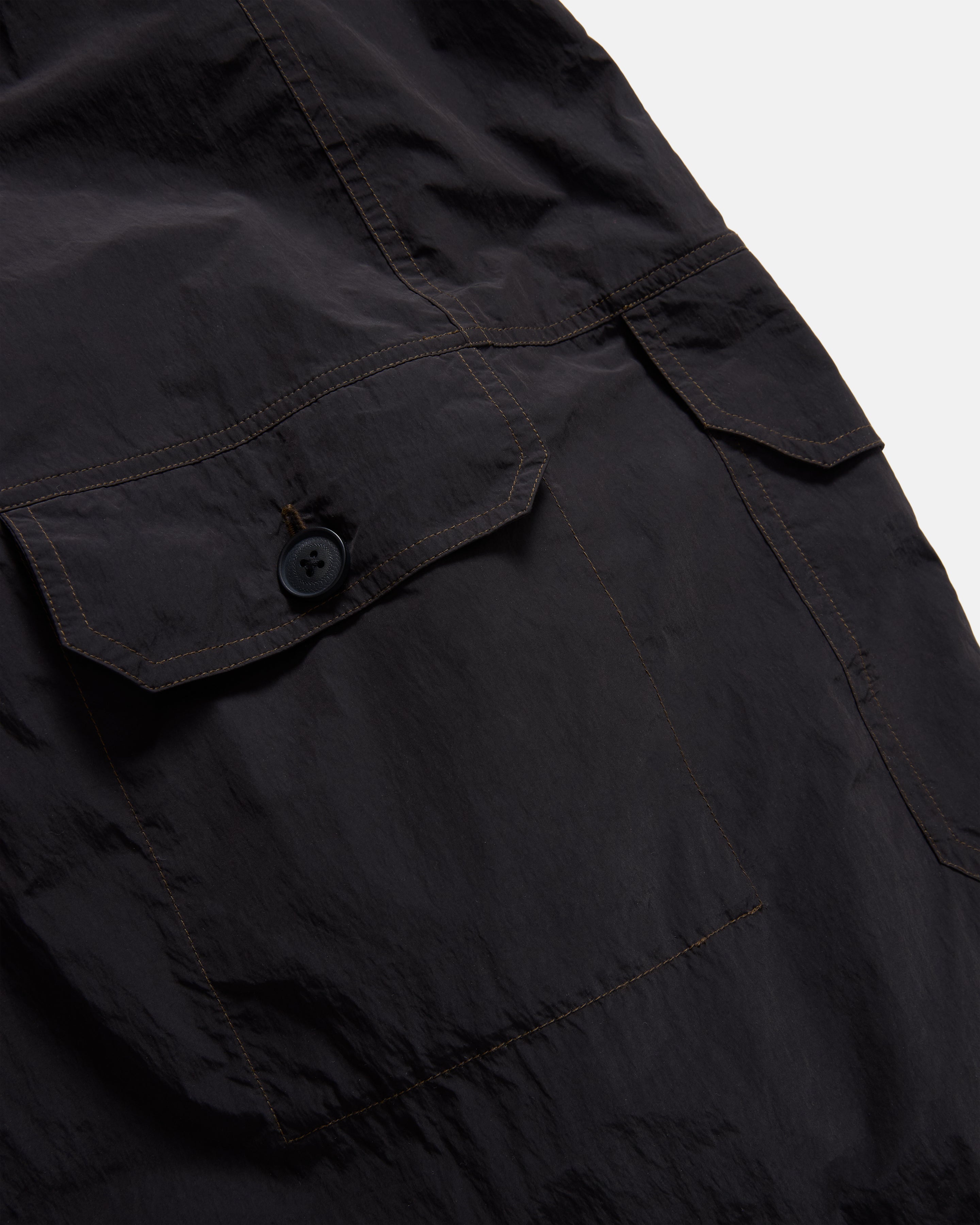 KADEN BALLOON PANT - BLACK BRUSHED NYLON WITH SHROOM STITCHING