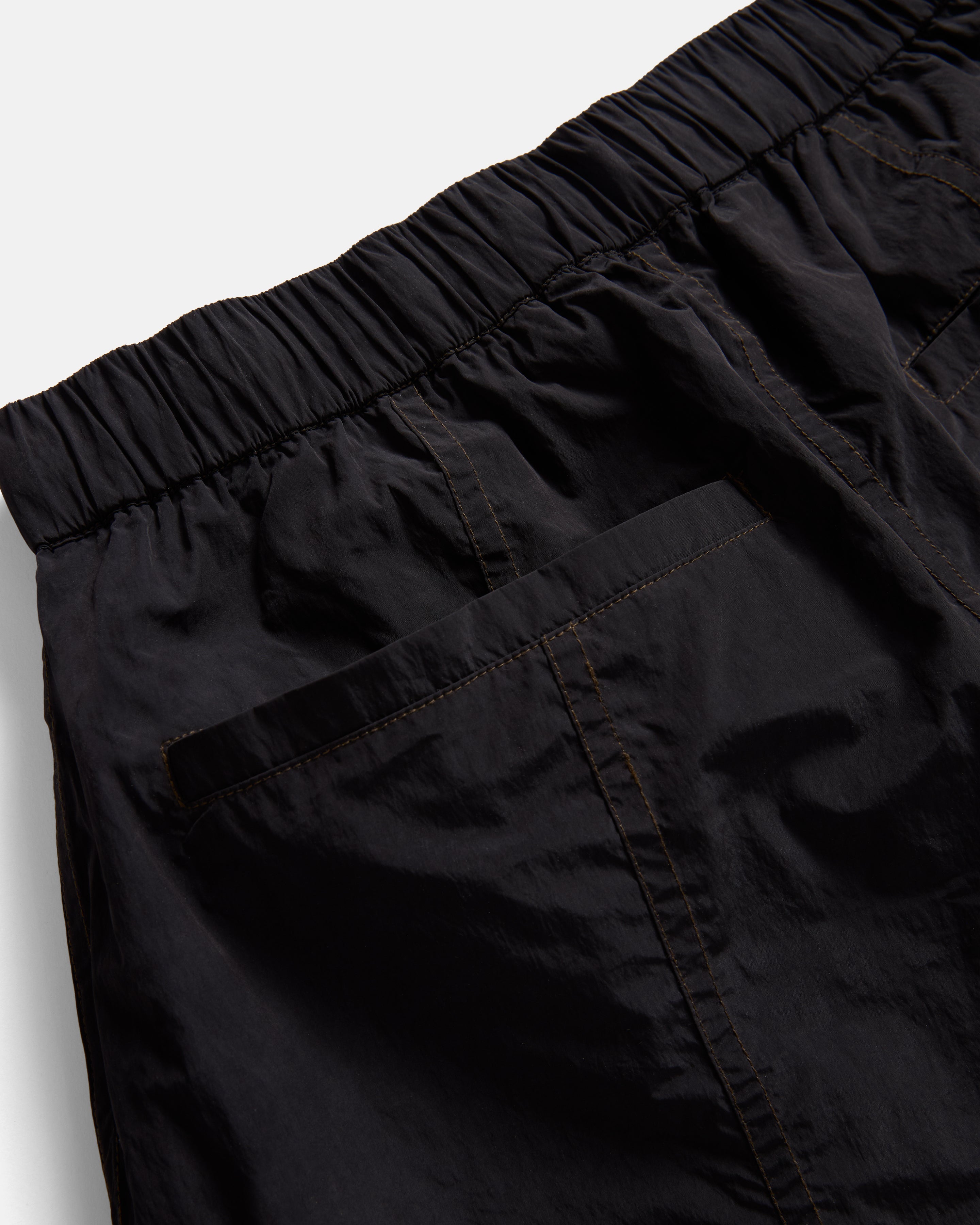 KADEN BALLOON PANT - BLACK BRUSHED NYLON WITH SHROOM STITCHING