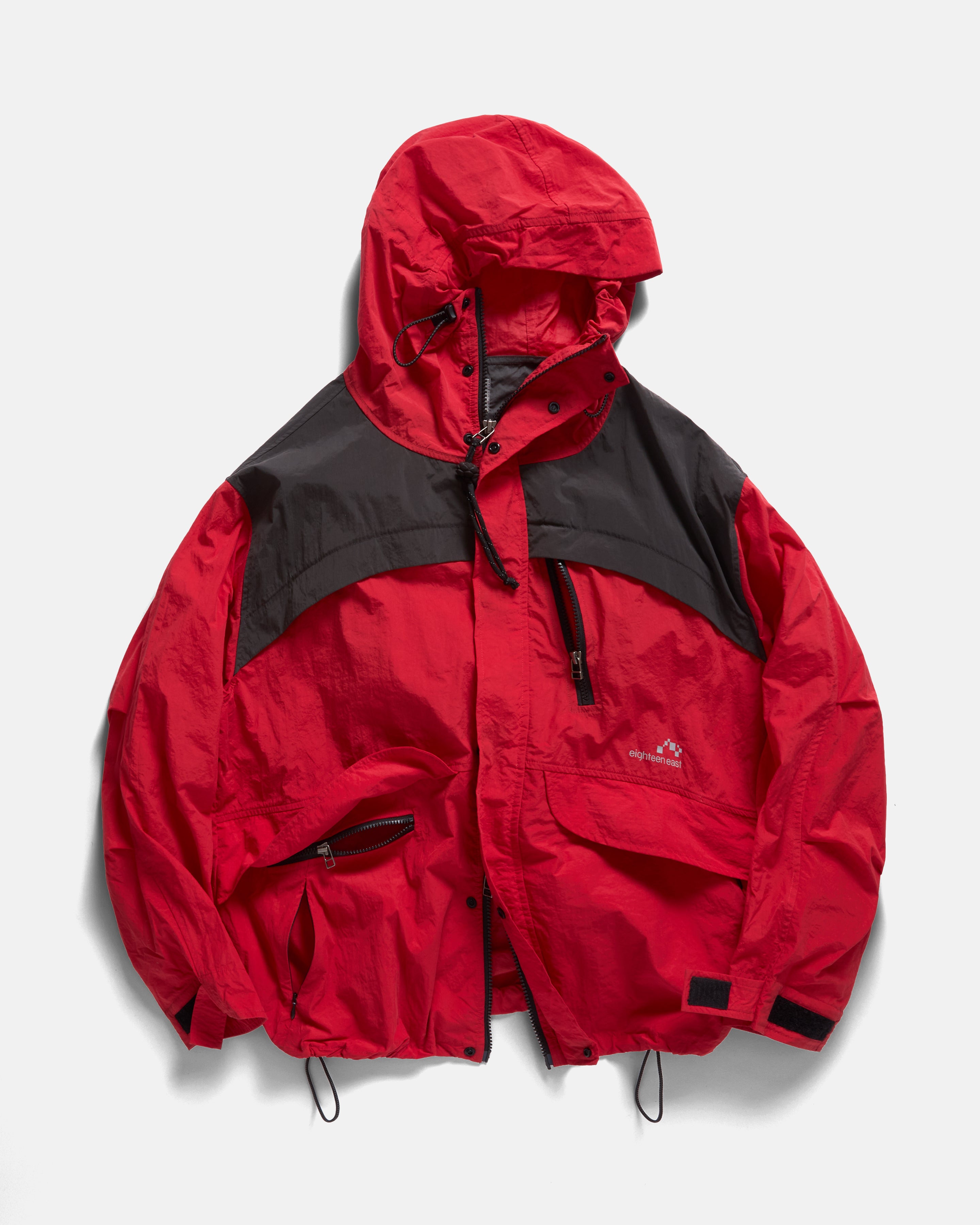 LAINES HOODED SHELL - DAN & WHIT'S RED / WASHED BLACK WATER-REPELLENT NYLON