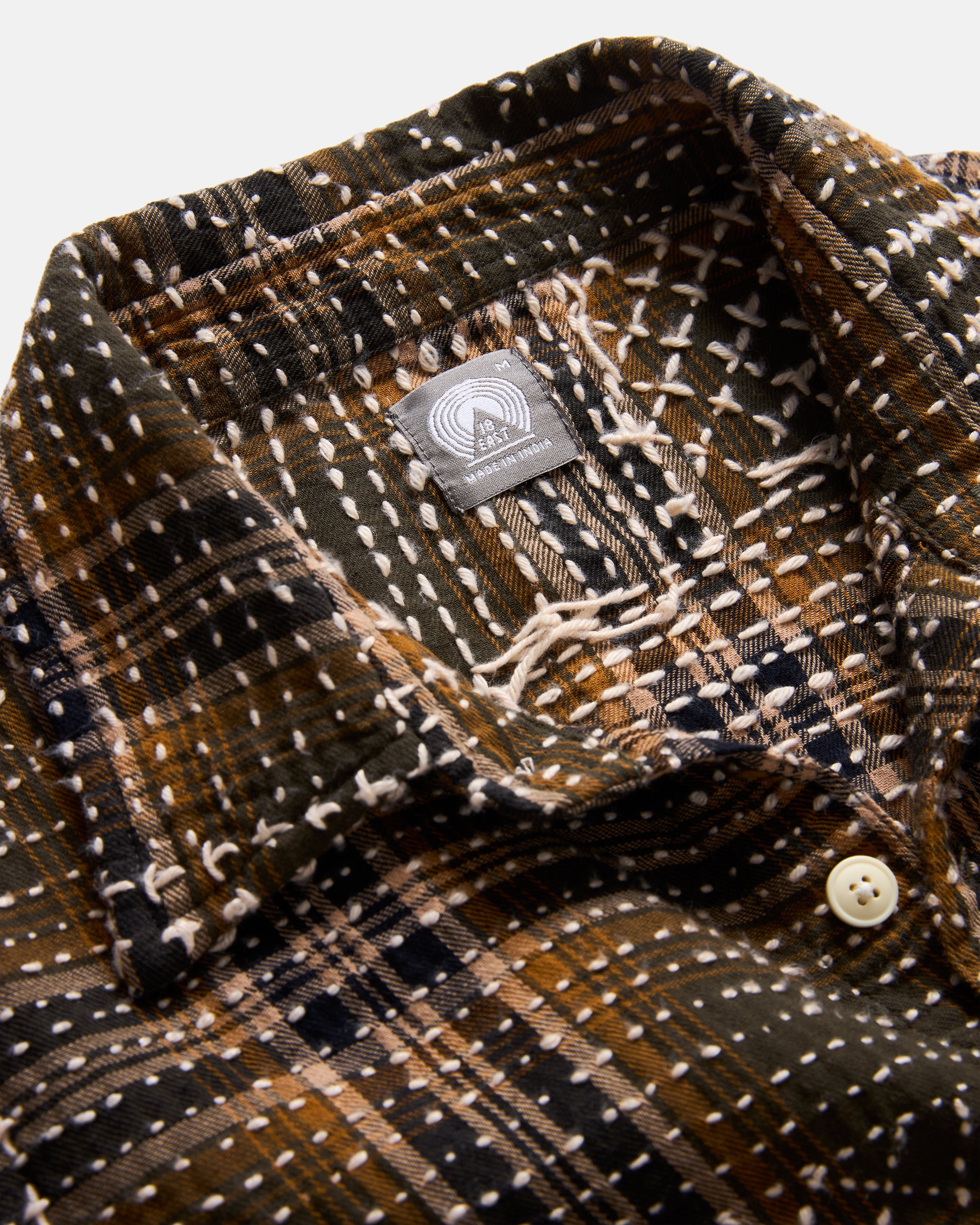 PILCHUCK HAND-EMBROIDERED OVERSHIRT - VT OLIVE / GOLDENROD / MIDNIGHT SUMMER-WEIGHT FLANNEL WITH KANTHA STITCHING