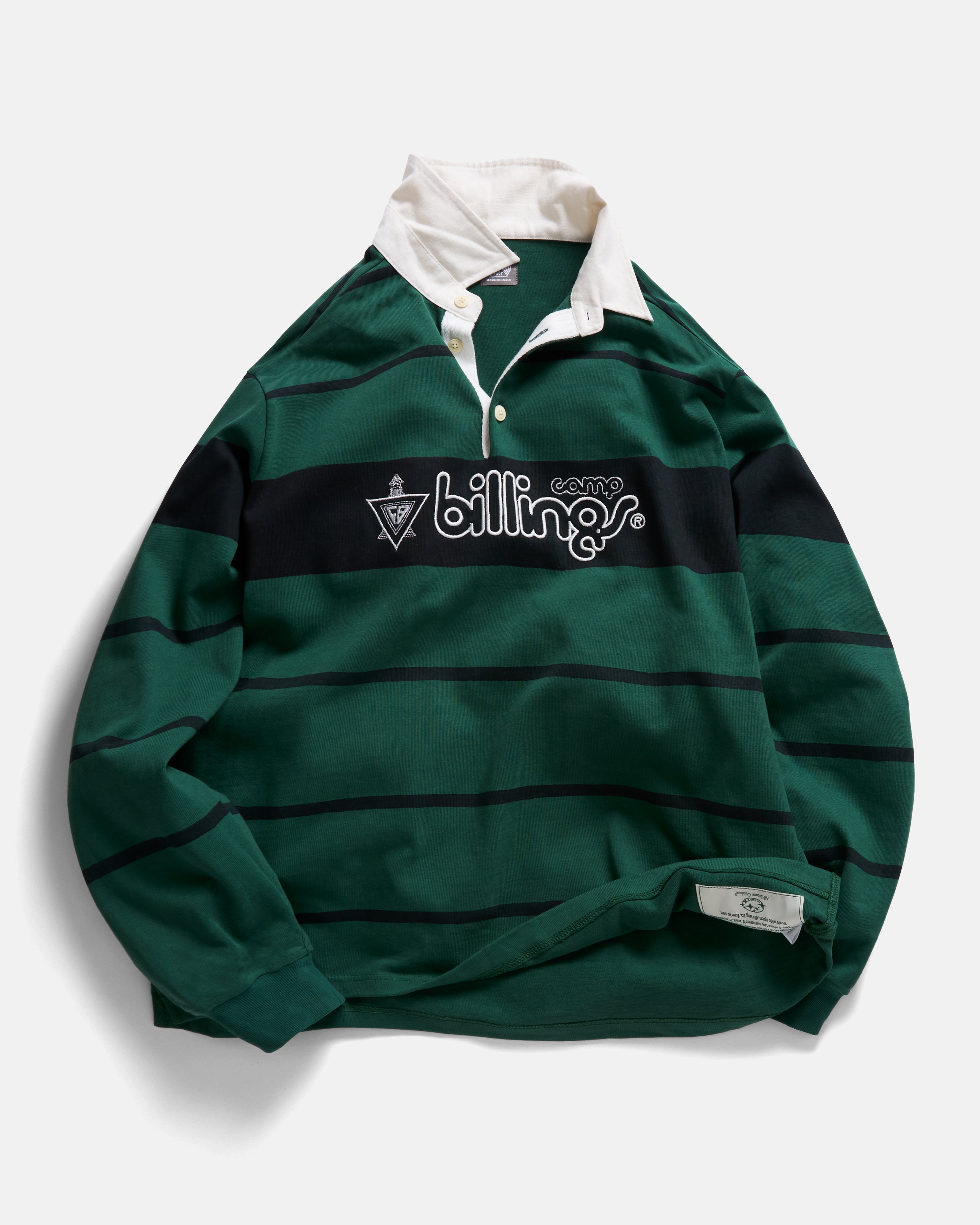LS PINEWOLD RUGBY - PINE / MIDNIGHT NAVY BLOCK-PRINTED HEAVYWEIGHT COTTON JERSEY