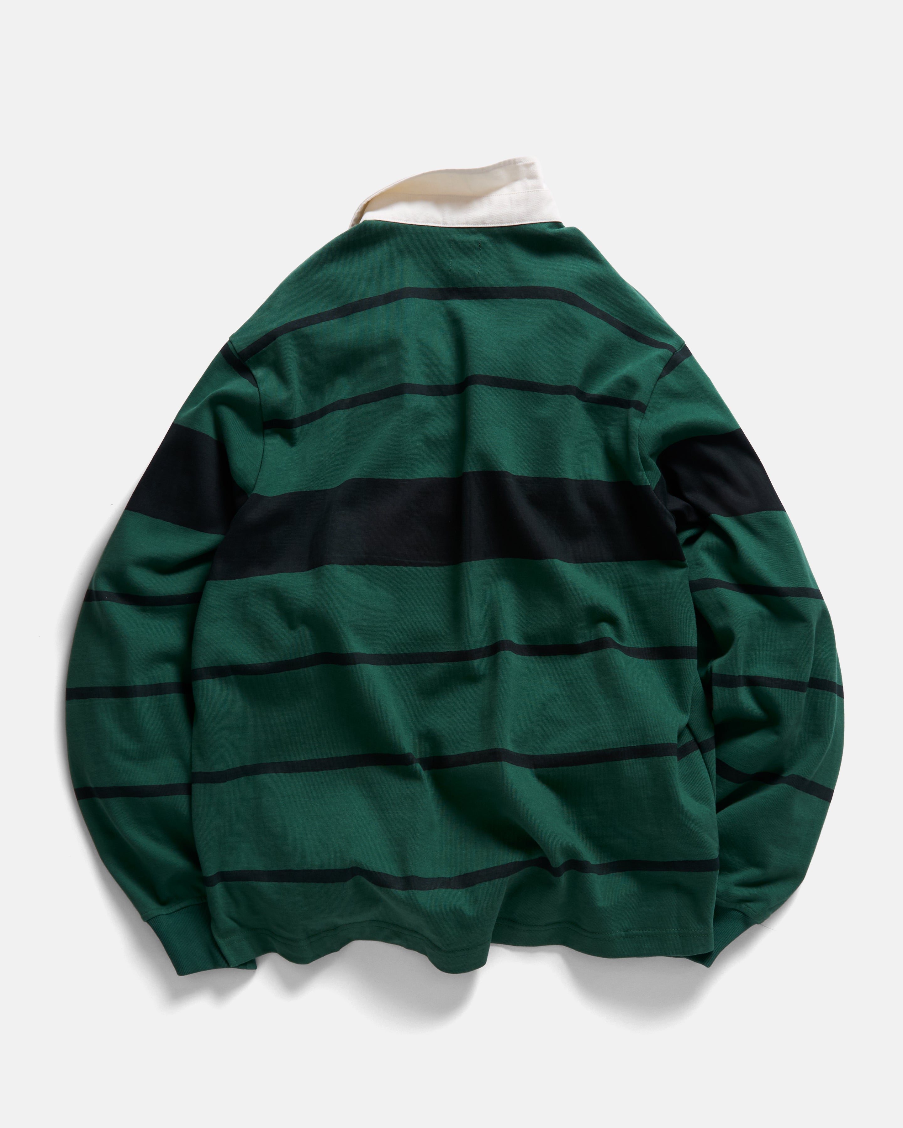 LS PINEWOLD RUGBY - PINE / MIDNIGHT NAVY BLOCK-PRINTED HEAVYWEIGHT COTTON JERSEY