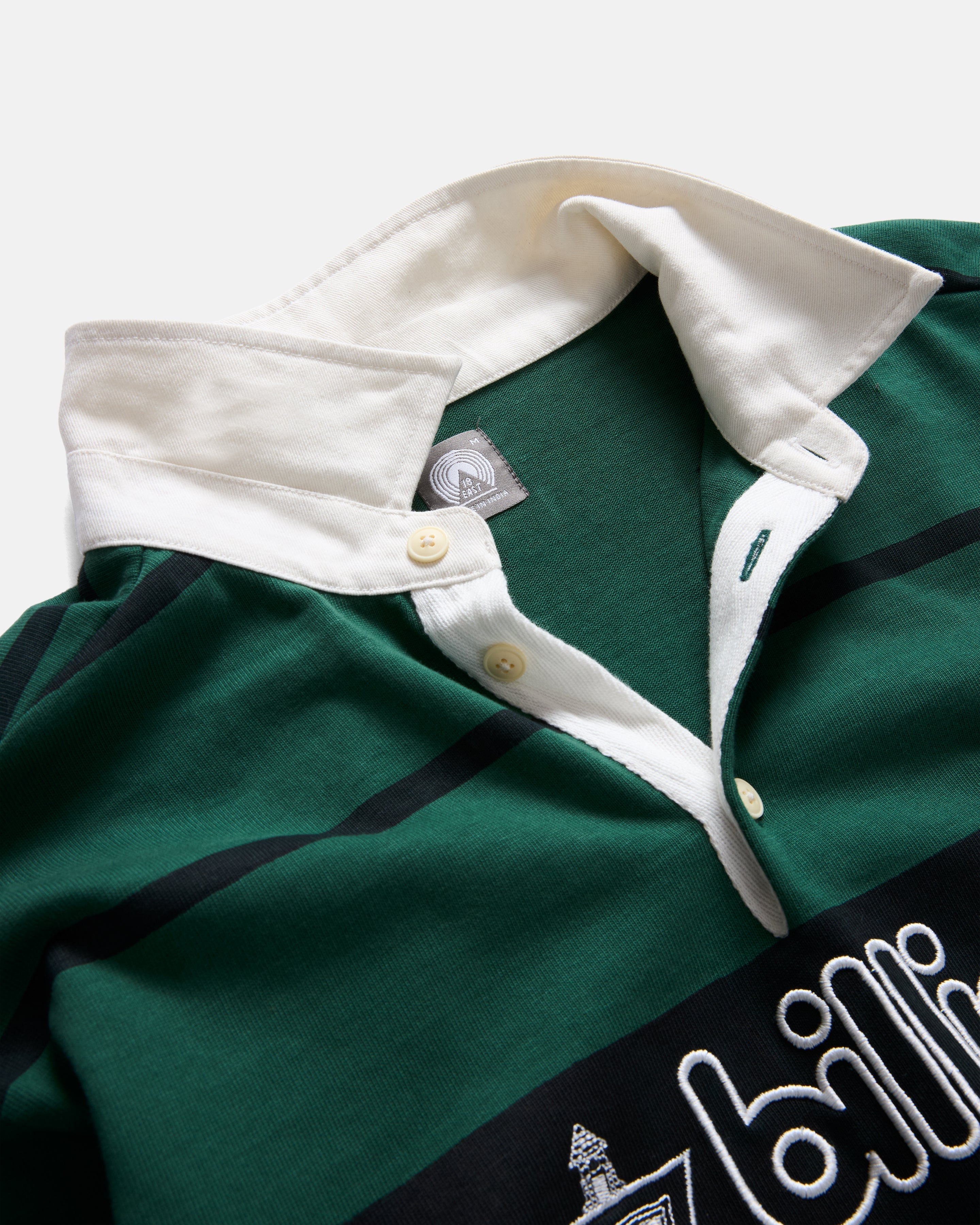 LS PINEWOLD RUGBY - PINE / MIDNIGHT NAVY BLOCK-PRINTED HEAVYWEIGHT COTTON JERSEY