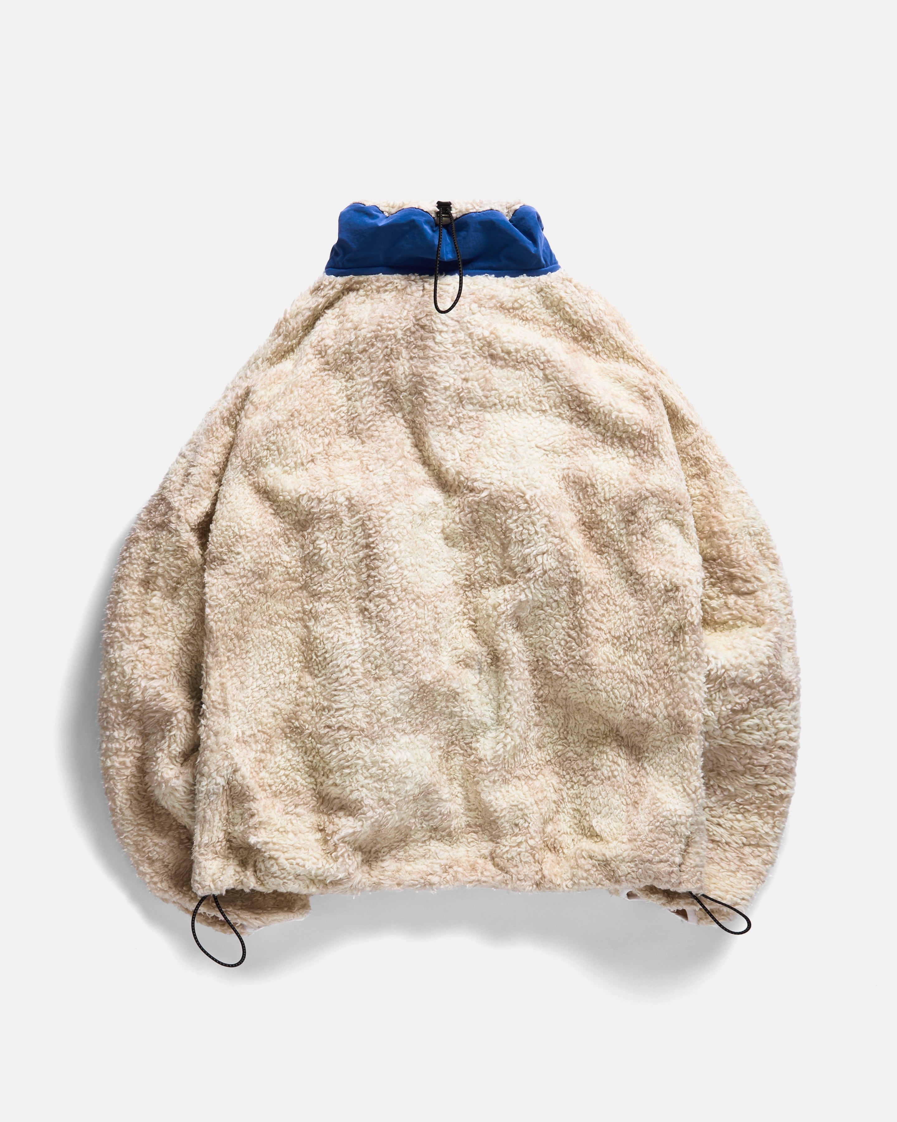 RC2 “WUF” FULLZIP DEEP PILE FLEECE - NATURAL SHADOW SCREENED ORGANIC COTTON SHERPA WITH CLOUDLESS BLUE NYLON DETAILS