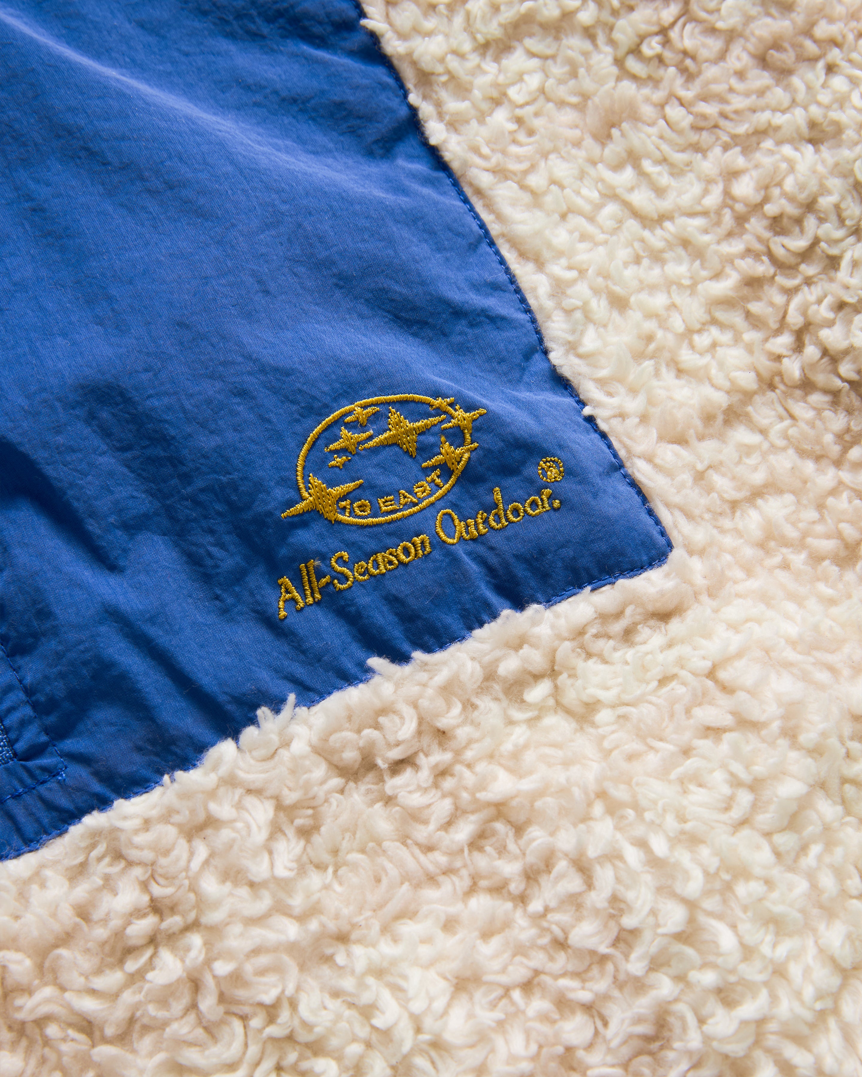 RC2 “WUF” FULLZIP DEEP PILE FLEECE - NATURAL SHADOW SCREENED ORGANIC COTTON SHERPA WITH CLOUDLESS BLUE NYLON DETAILS