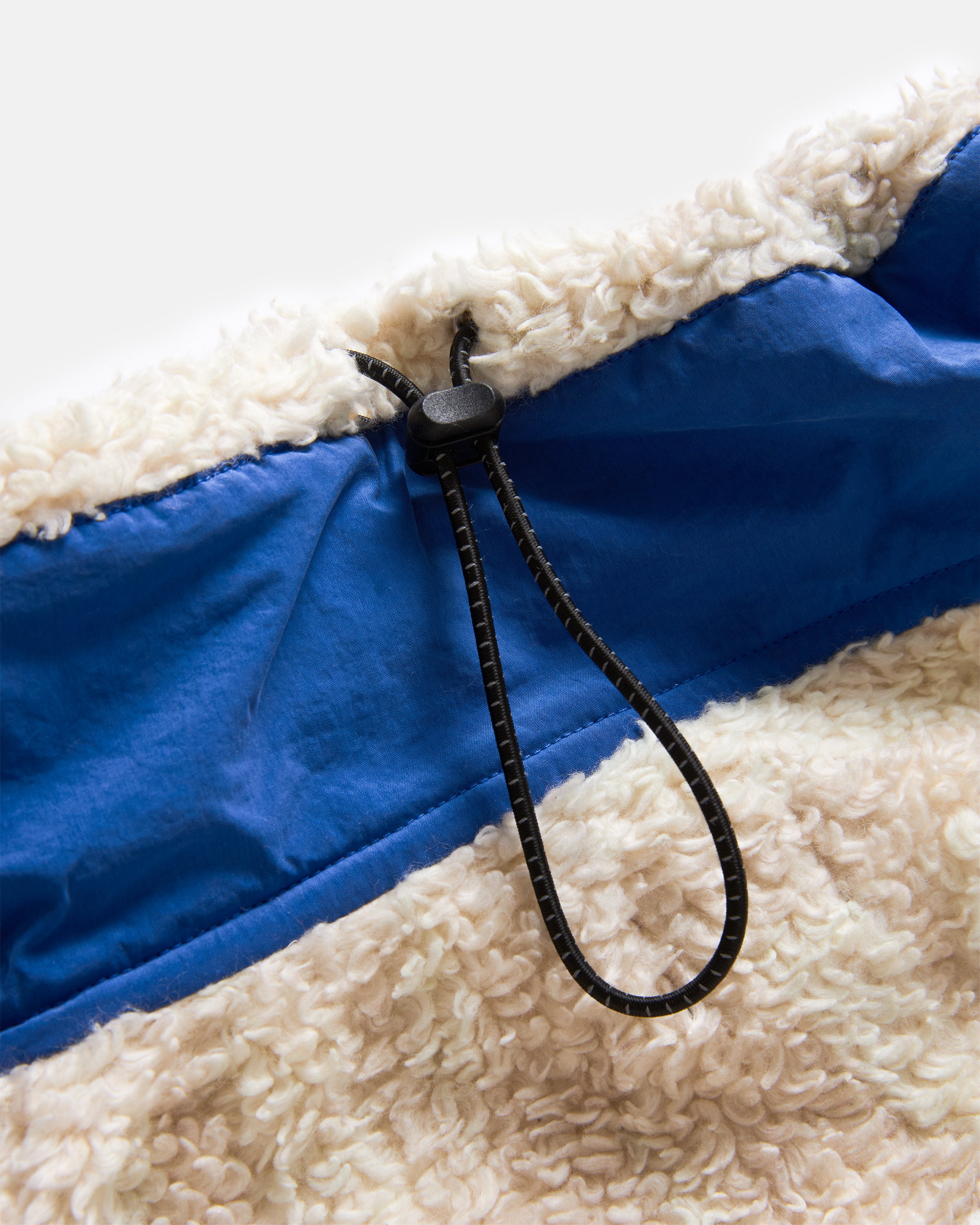 RC2 “WUF” FULLZIP DEEP PILE FLEECE - NATURAL SHADOW SCREENED ORGANIC COTTON SHERPA WITH CLOUDLESS BLUE NYLON DETAILS