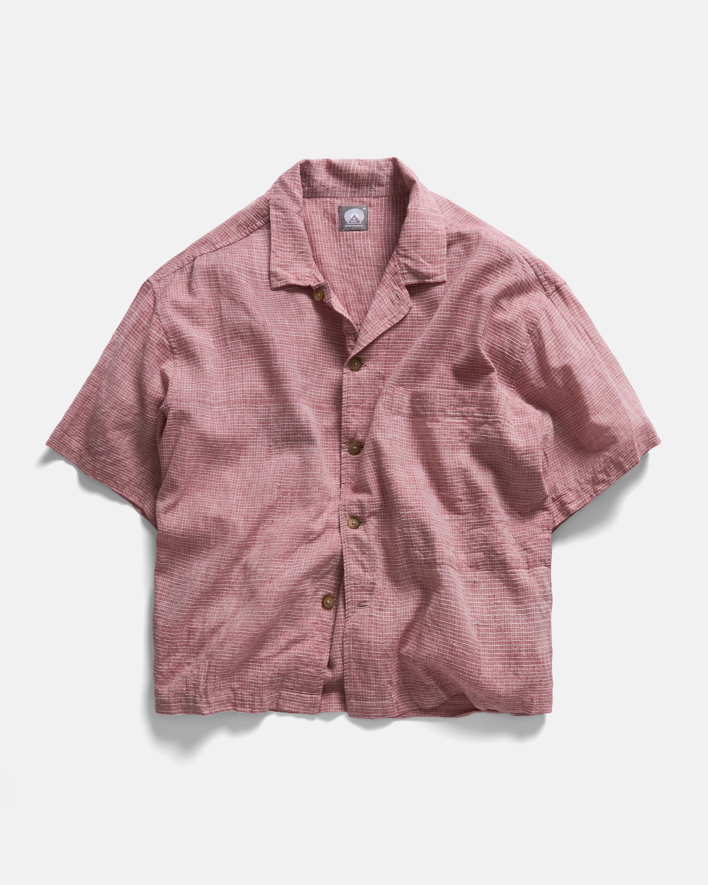 S/S SINGLE POCKET SAM SHIRT - RASPBERRY / WHITE HANDWOVEN COTTON RIPSTOP