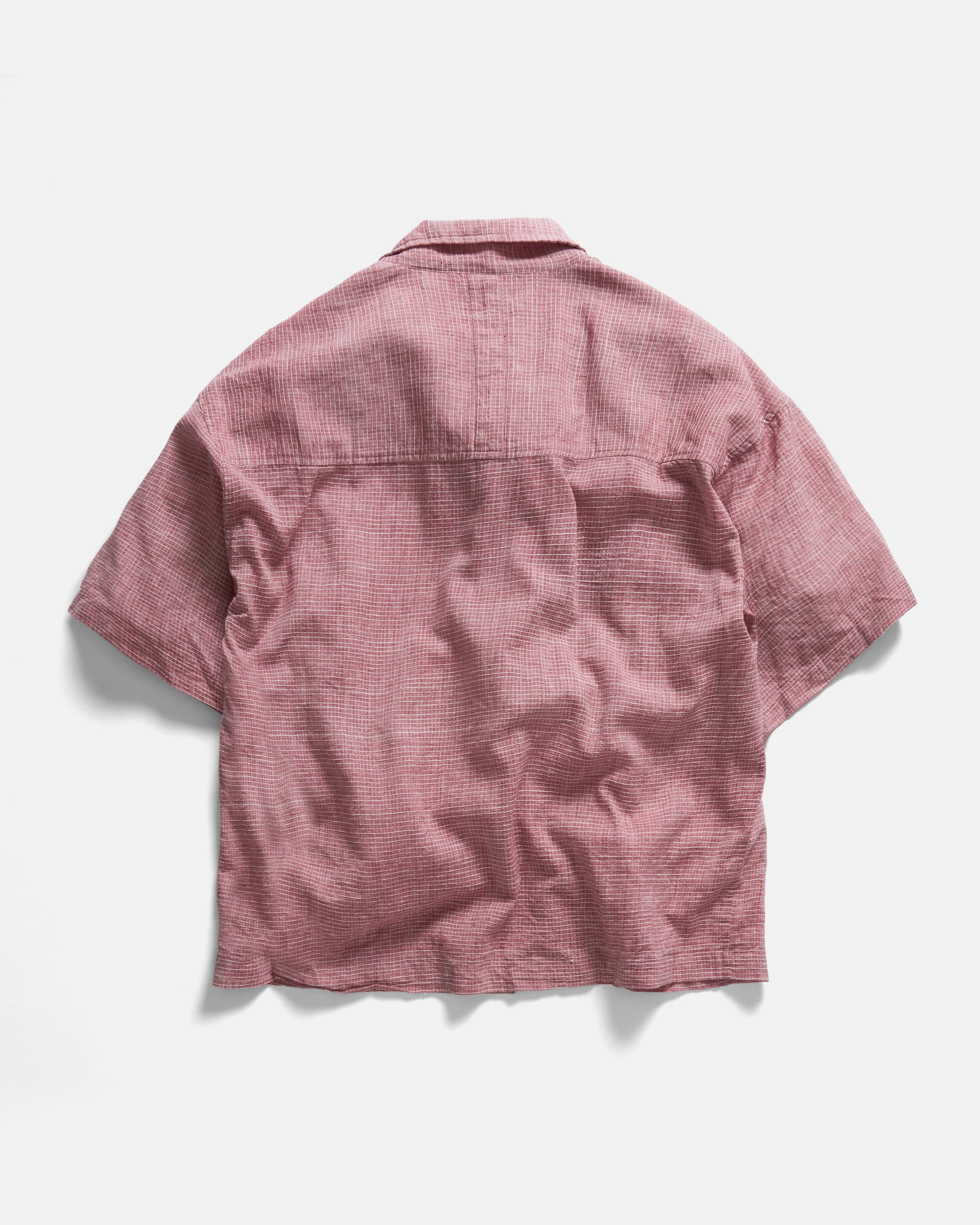 S/S SINGLE POCKET SAM SHIRT - RASPBERRY / WHITE HANDWOVEN COTTON RIPSTOP