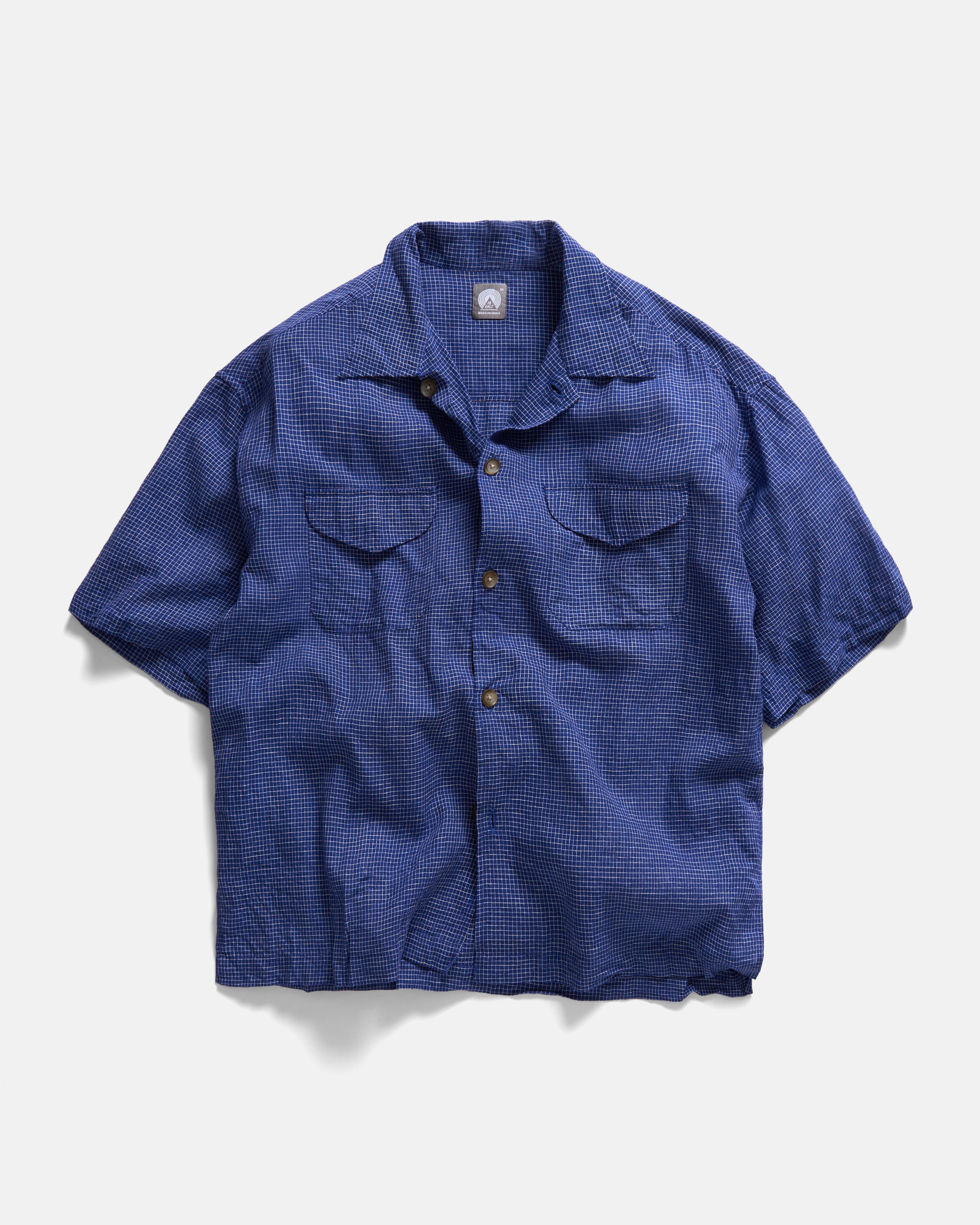 S/S WES SHIRT - FRENCH BLUE / WHITE HANDWOVEN COTTON RIPSTOP