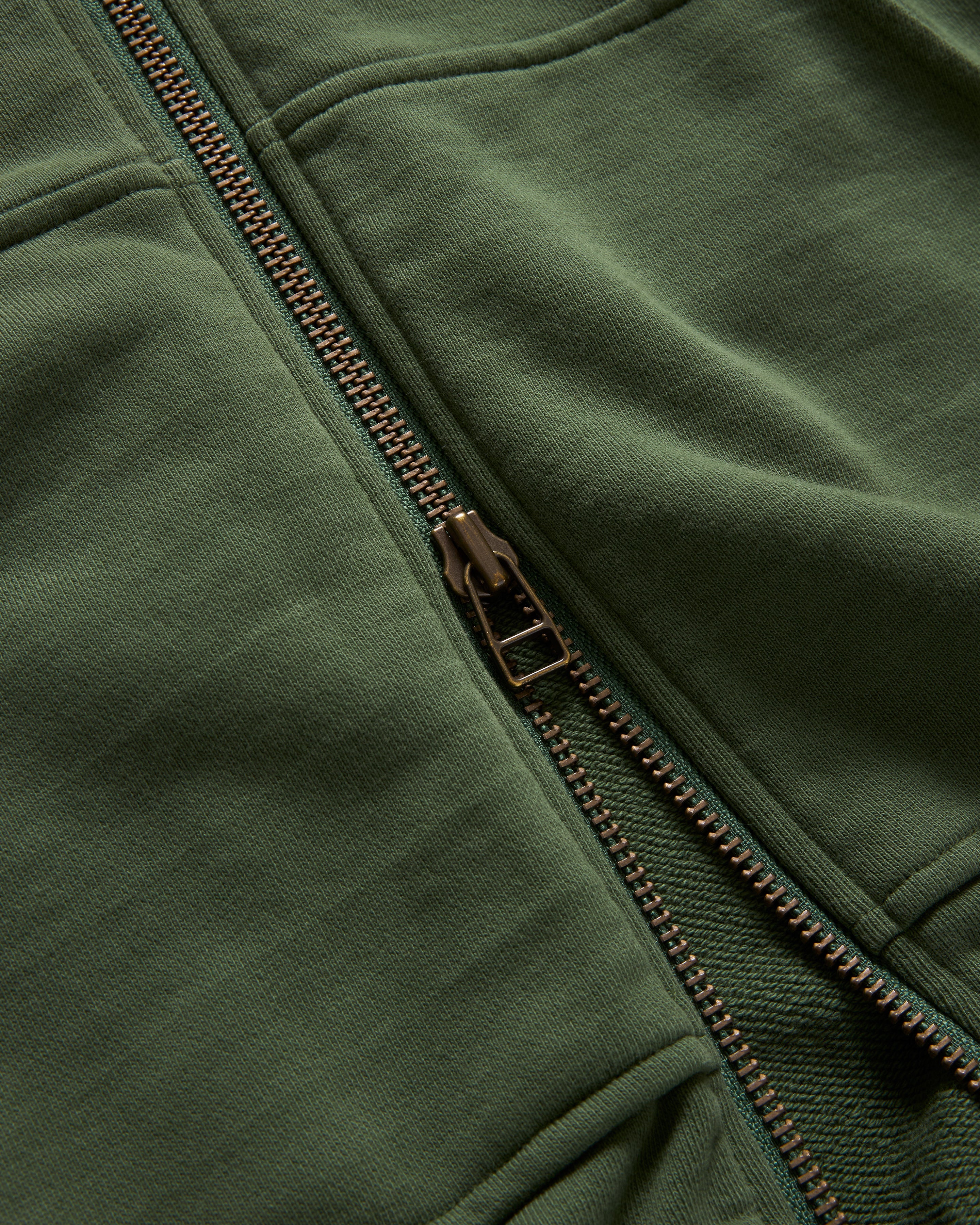 "ALL-SEASON OUTDOOR" TOLMIE FULLZIP SWEATSHIRT - FADED OLIVE / GOLDENROD 19oz. ALL COTTON FLEECE