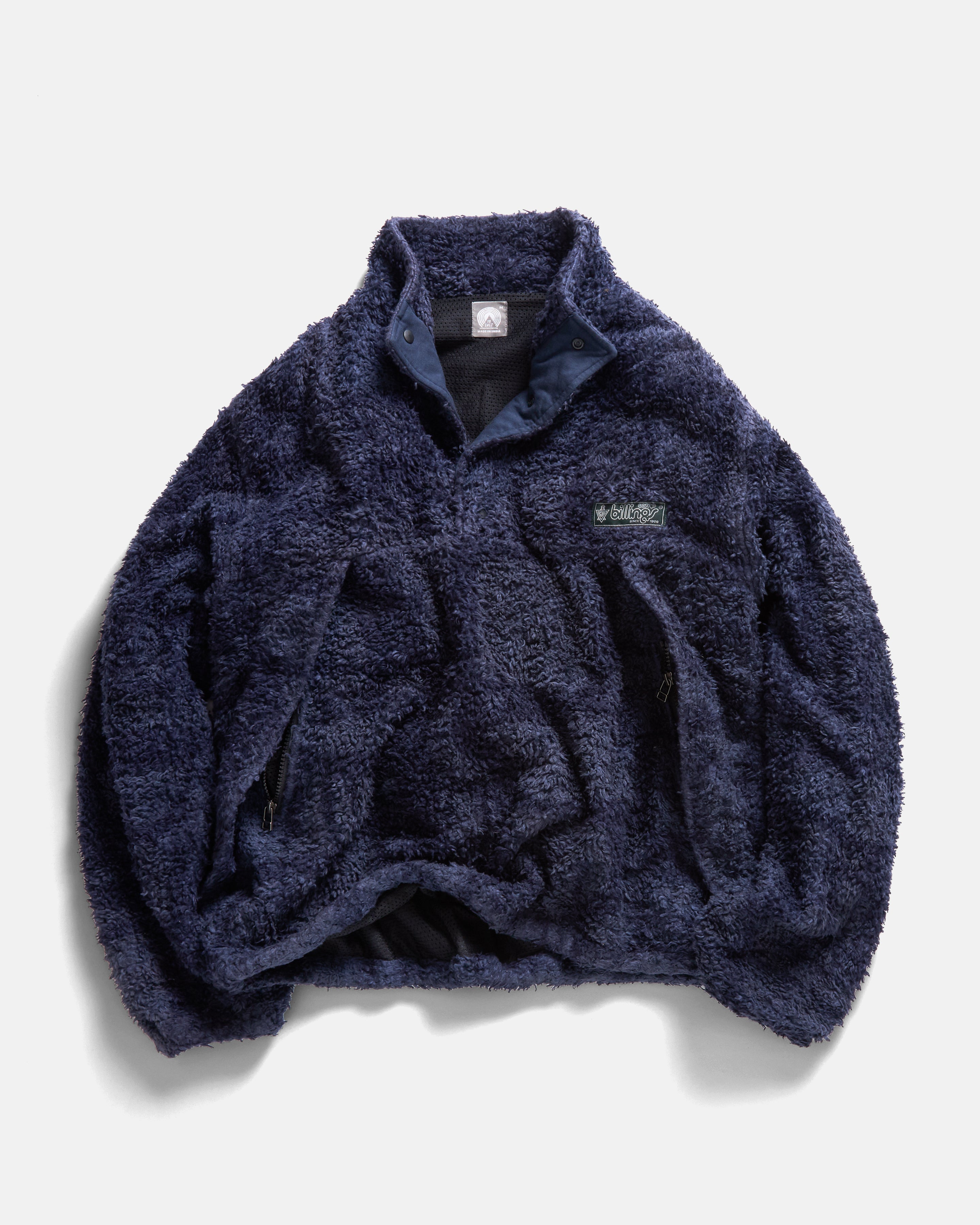 VENTURA DEEP PILE PULLOVER - TONAL MIDNIGHT NAVY SHADOW SCREENED ORGANIC COTTON SHERPA