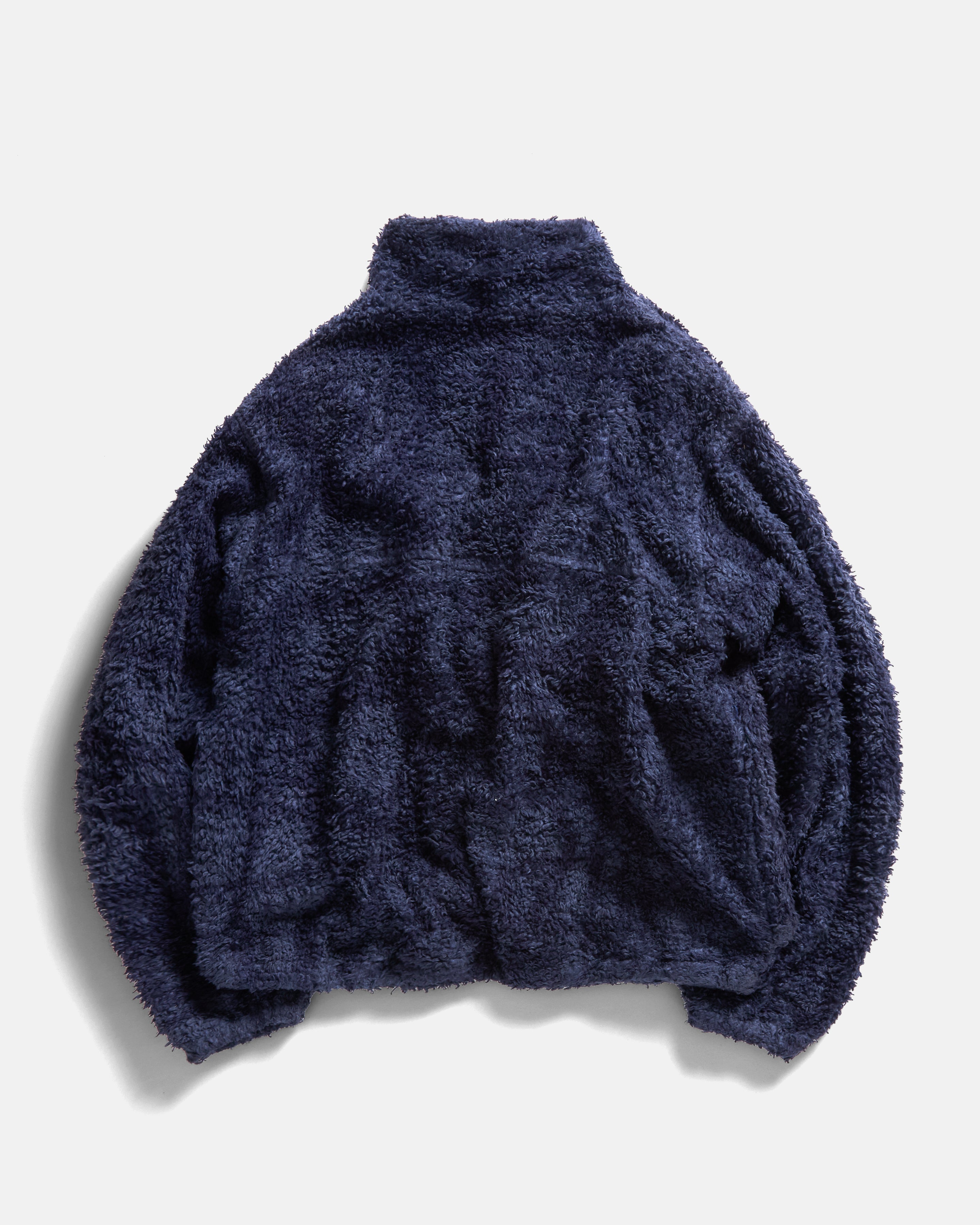 VENTURA DEEP PILE PULLOVER - TONAL MIDNIGHT NAVY SHADOW SCREENED ORGANIC COTTON SHERPA