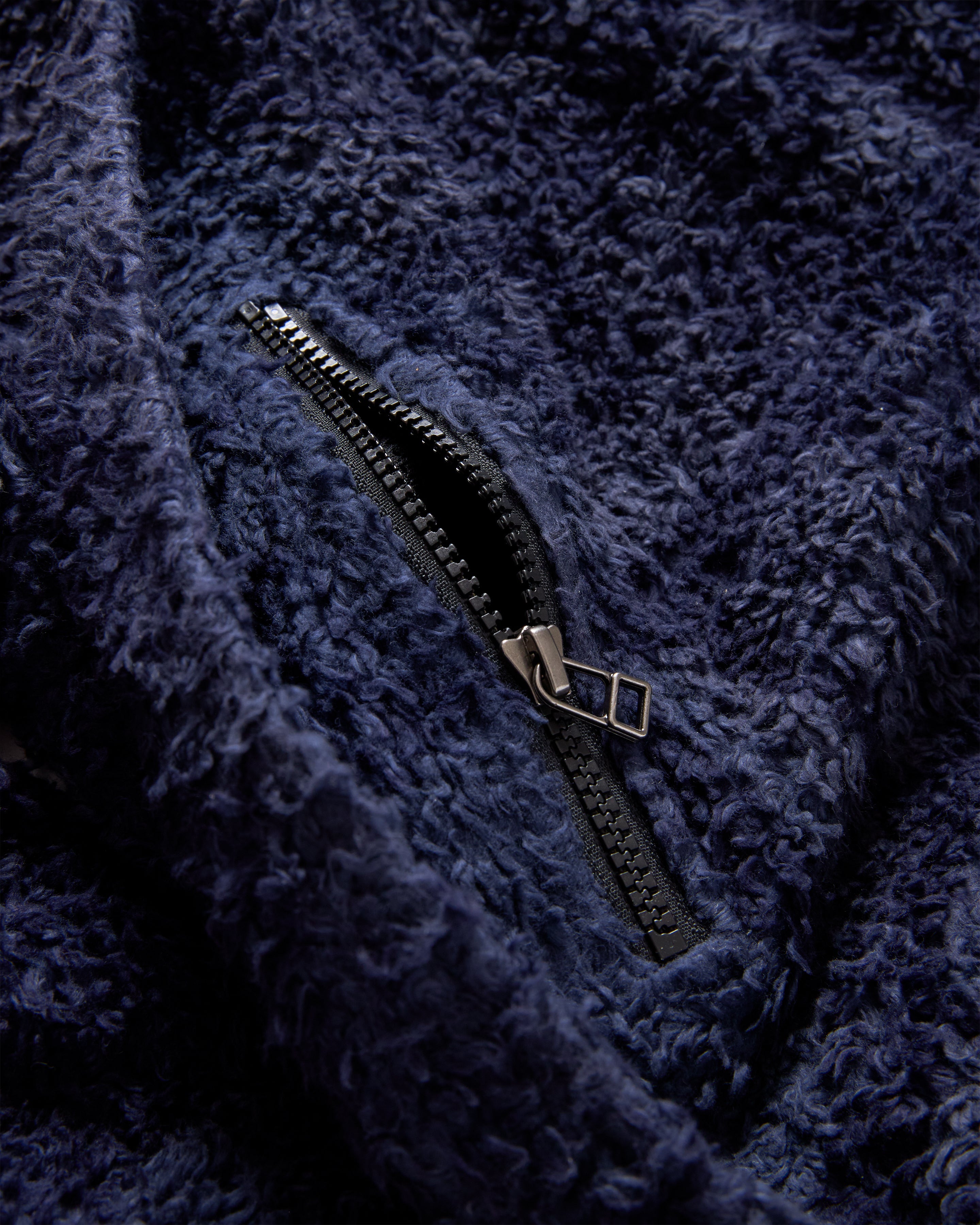 VENTURA DEEP PILE PULLOVER - TONAL MIDNIGHT NAVY SHADOW SCREENED ORGANIC COTTON SHERPA