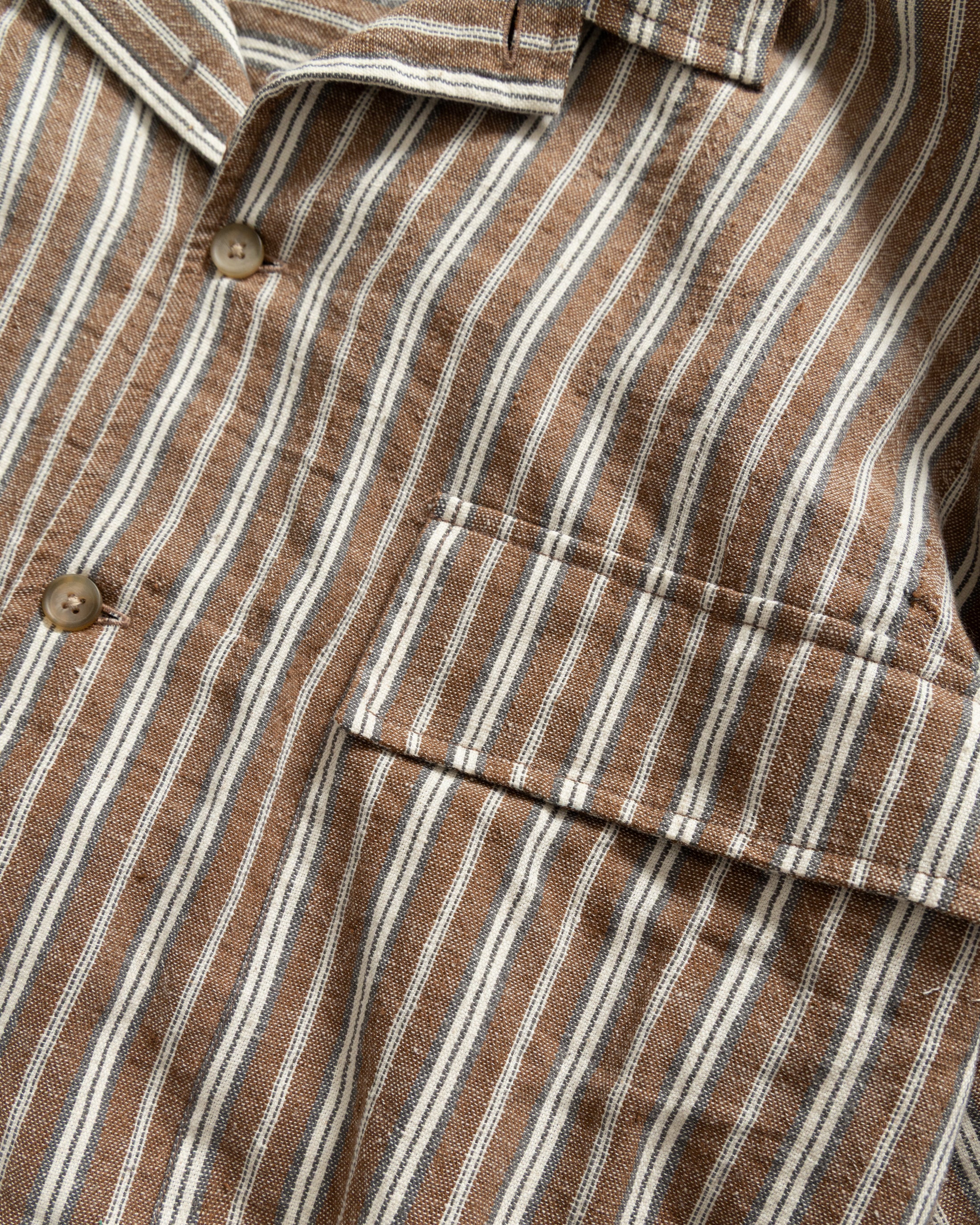 CHAMOIS FLAP POCKET SAM SHIRT - RUSSETT BROWN / DEEP FOG / ECRU KHADI COTTON OXFORD