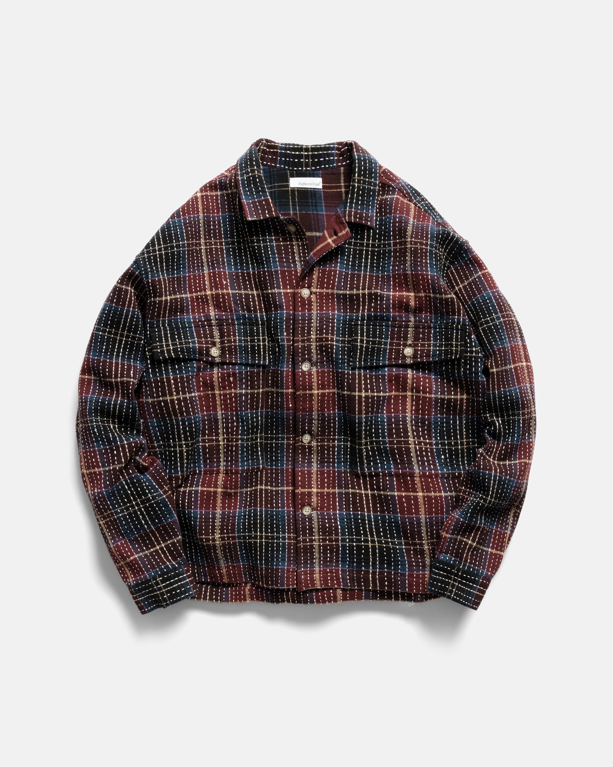 CHAMOIS FLAP POCKET SAM SHIRT - CRIMSON / BLACK / WINTER WHITE / EVENING SKY / LILAC BRUSHED COTTON FANNEL WITH KANTHA STITCHING
