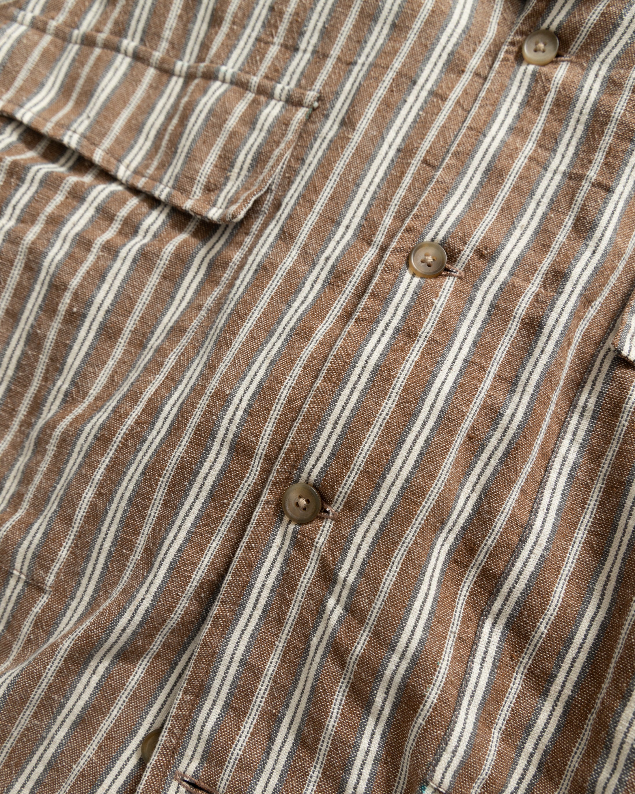 CHAMOIS FLAP POCKET SAM SHIRT - RUSSETT BROWN / DEEP FOG / ECRU KHADI COTTON OXFORD
