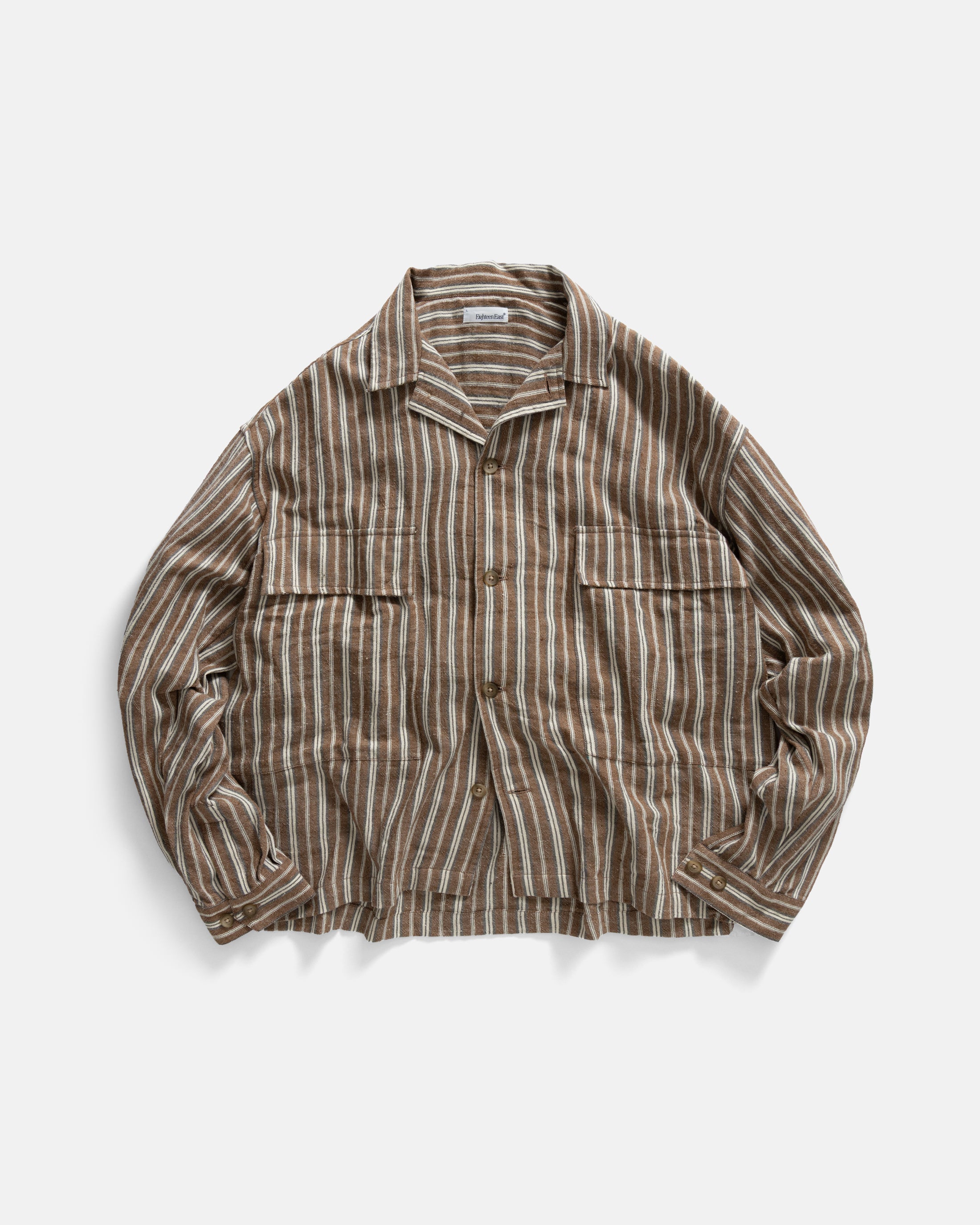 CHAMOIS FLAP POCKET SAM SHIRT - RUSSETT BROWN / DEEP FOG / ECRU KHADI COTTON OXFORD
