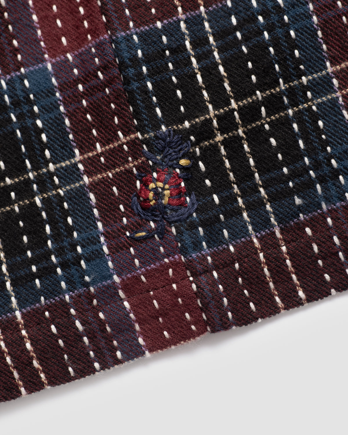CHAMOIS FLAP POCKET SAM SHIRT - CRIMSON / BLACK / WINTER WHITE / EVENING SKY / LILAC BRUSHED COTTON FANNEL WITH KANTHA STITCHING