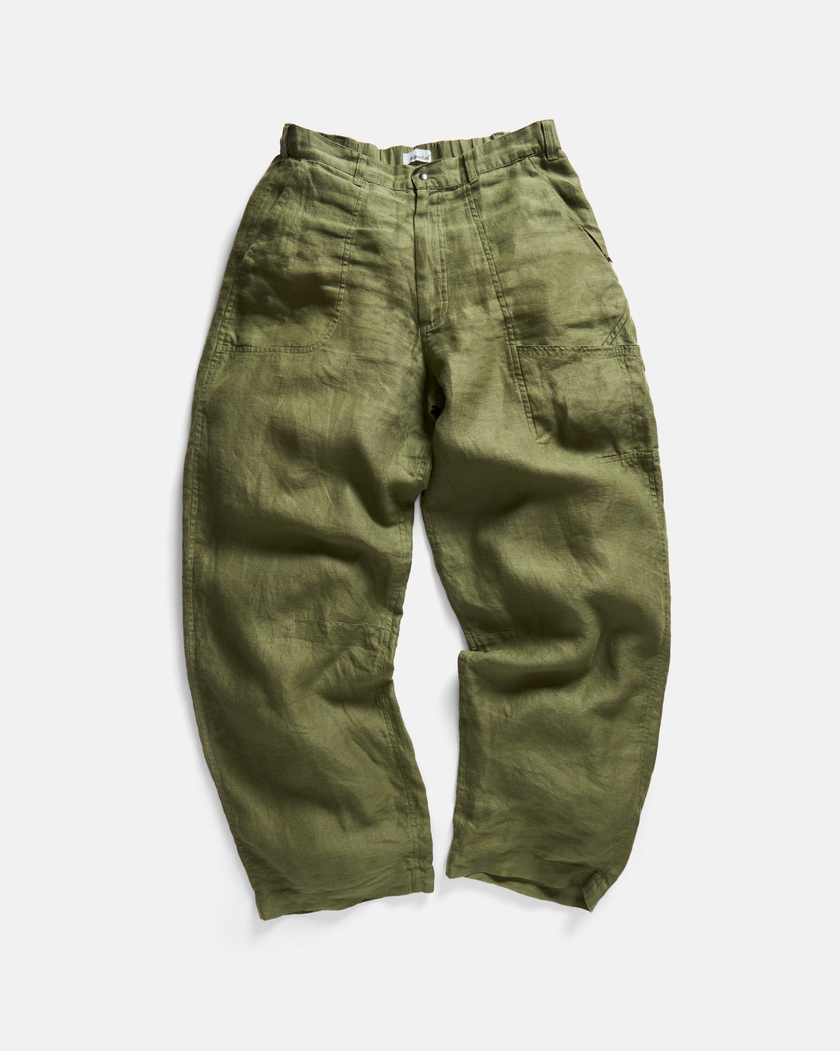 CIVILITA ASYMETRICAL CARGO PANT - OLIVE LINEN TWILL