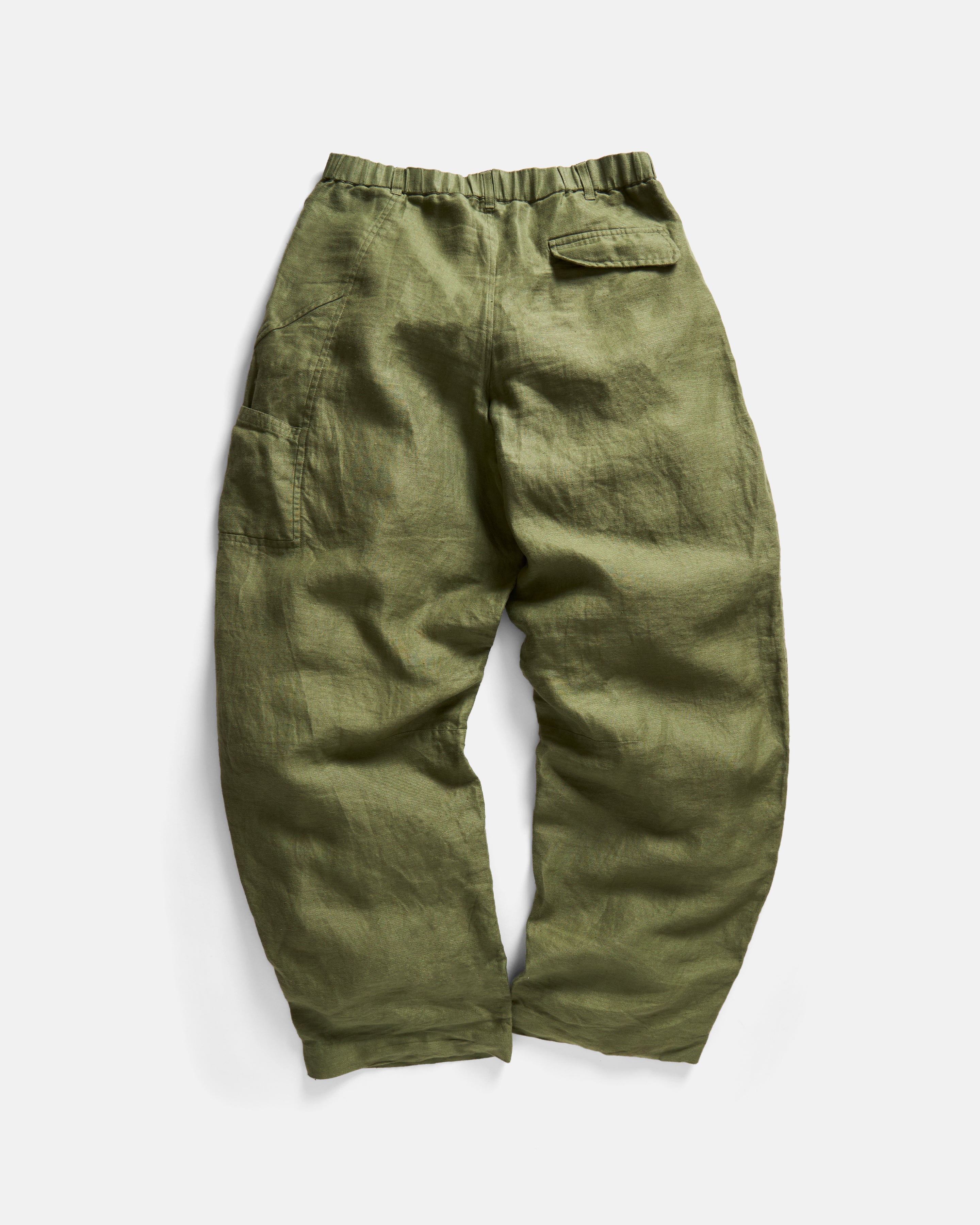 CIVILITA ASYMETRICAL CARGO PANT - OLIVE LINEN TWILL
